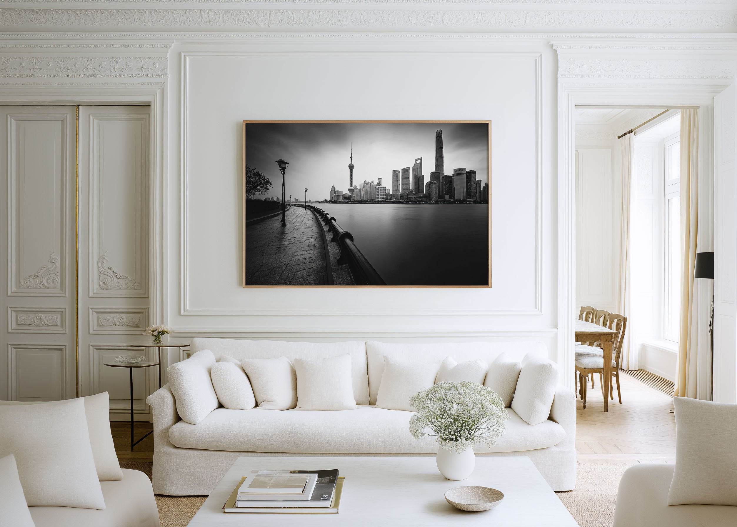 Shanghai Skyline The Bund Black & White Wall Art