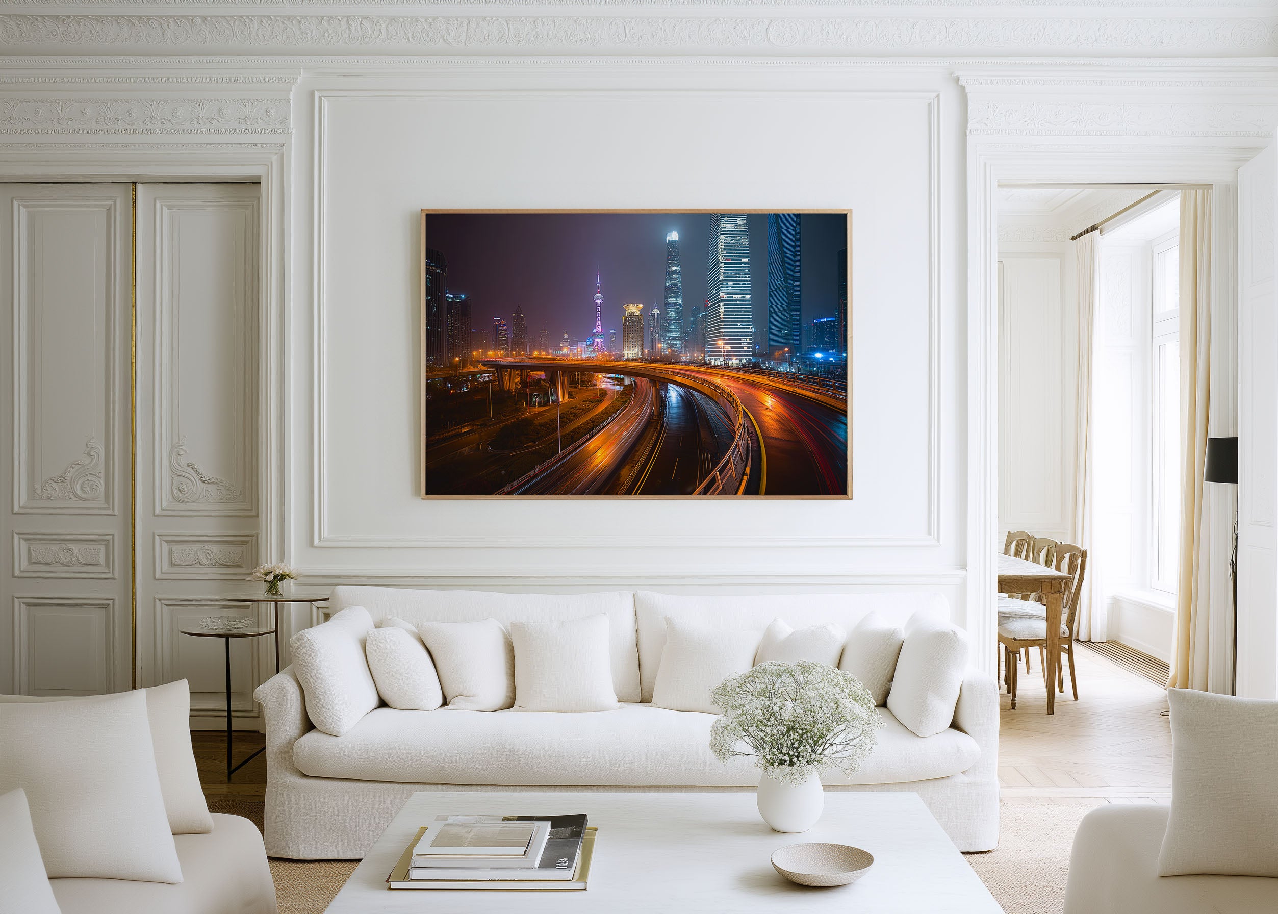 Shanghai Skyline Wall Art Print, China Night City Light Trails
