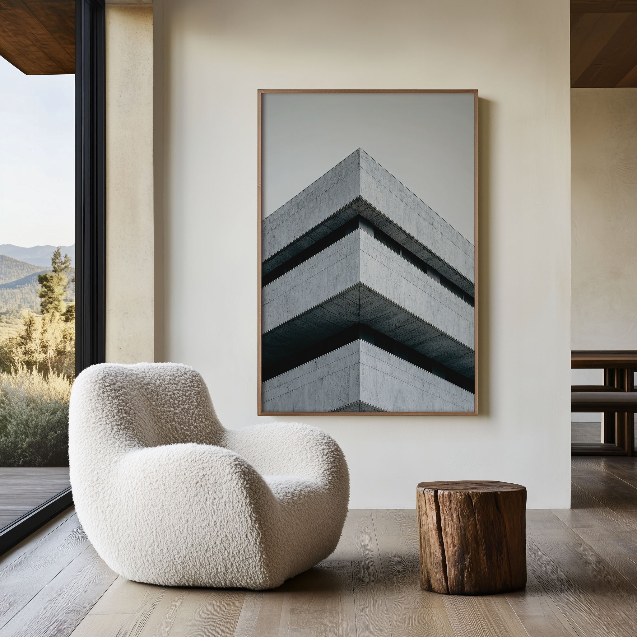 Brutalist Concrete Building Corner Grey Sky Wall Art Print | Architecture Abstract Photography | Minimalist Home Decor