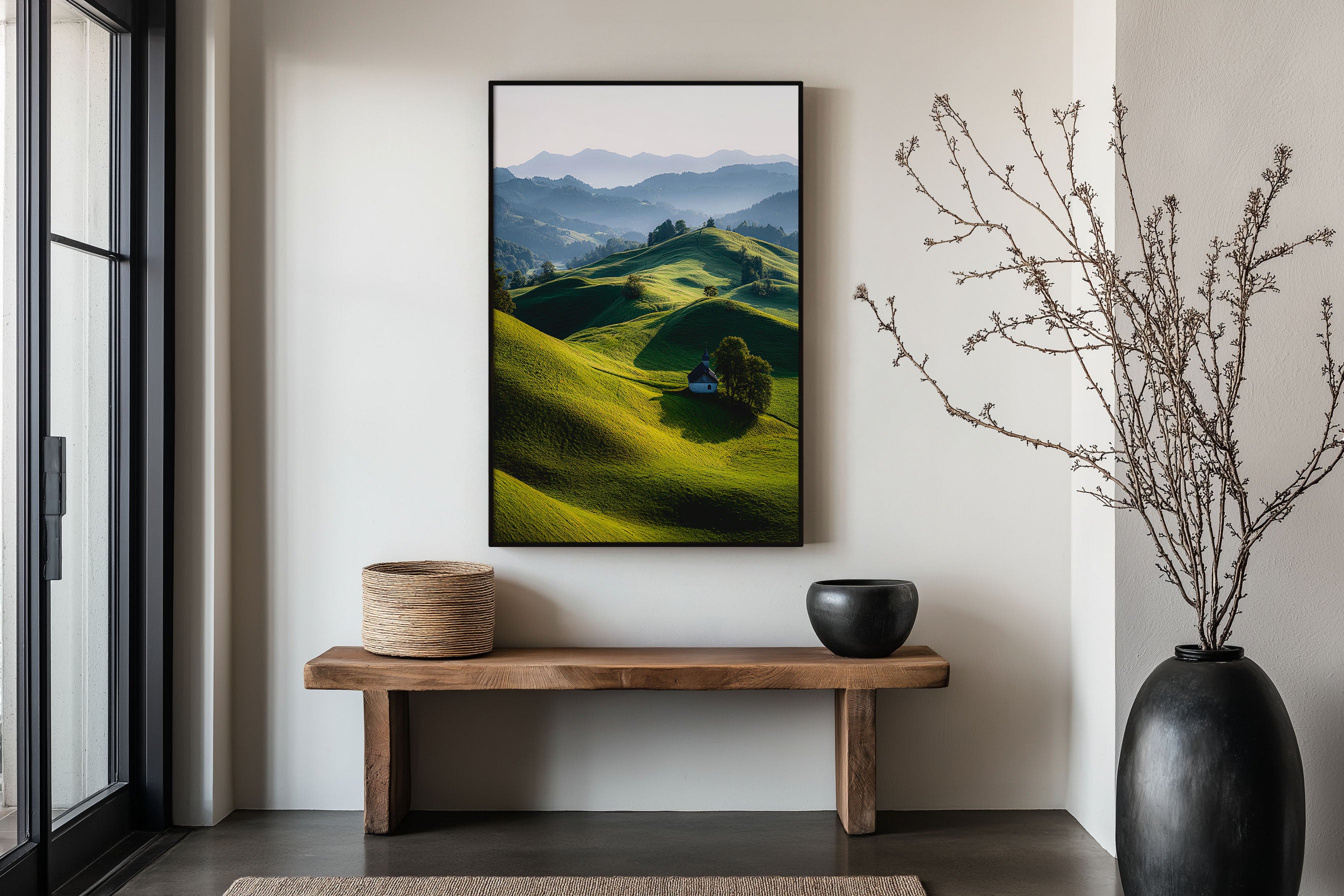 Škofja Loka Hills Slovenia Chapel Print | Slovenian Rolling Hills Wall Art | Slovenia Green Hills Morning Light Chapel Landscape Photography Poster
