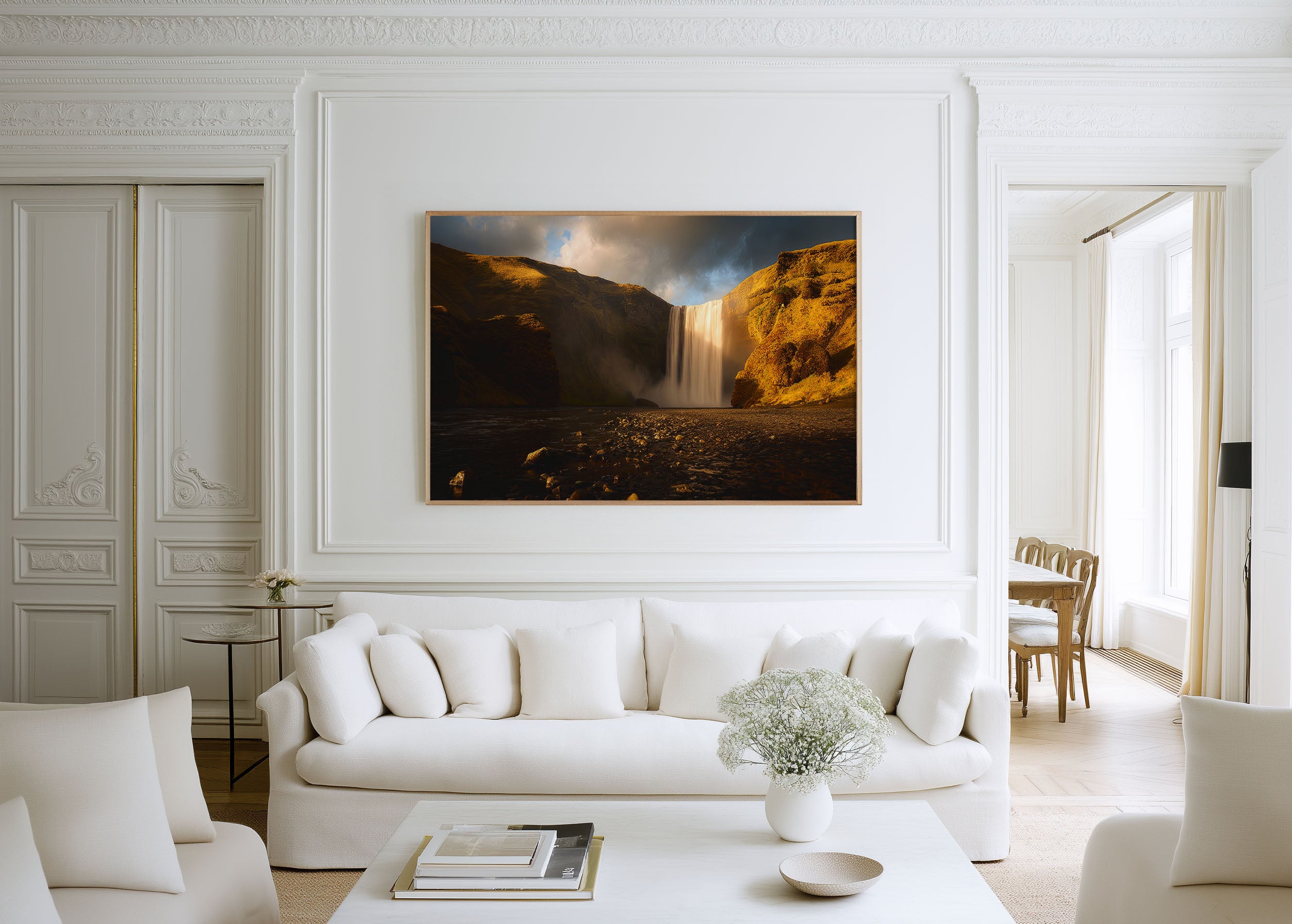 Skógafoss Waterfall Print – Iceland Golden Light Wall Art