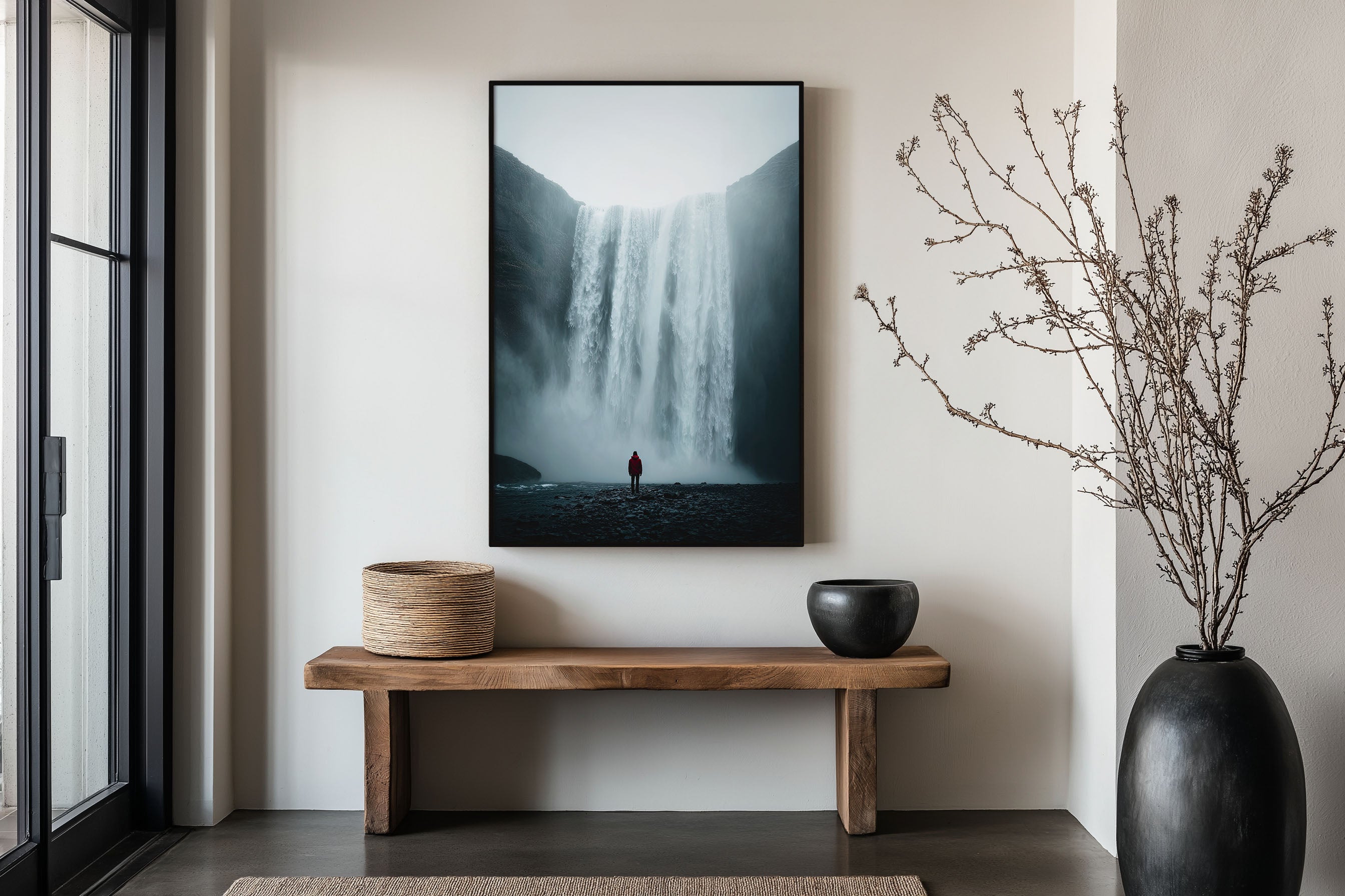 Skógafoss Iceland Waterfall Print | Lone Figure Iceland Wall Art | Arctic Waterfall Photography