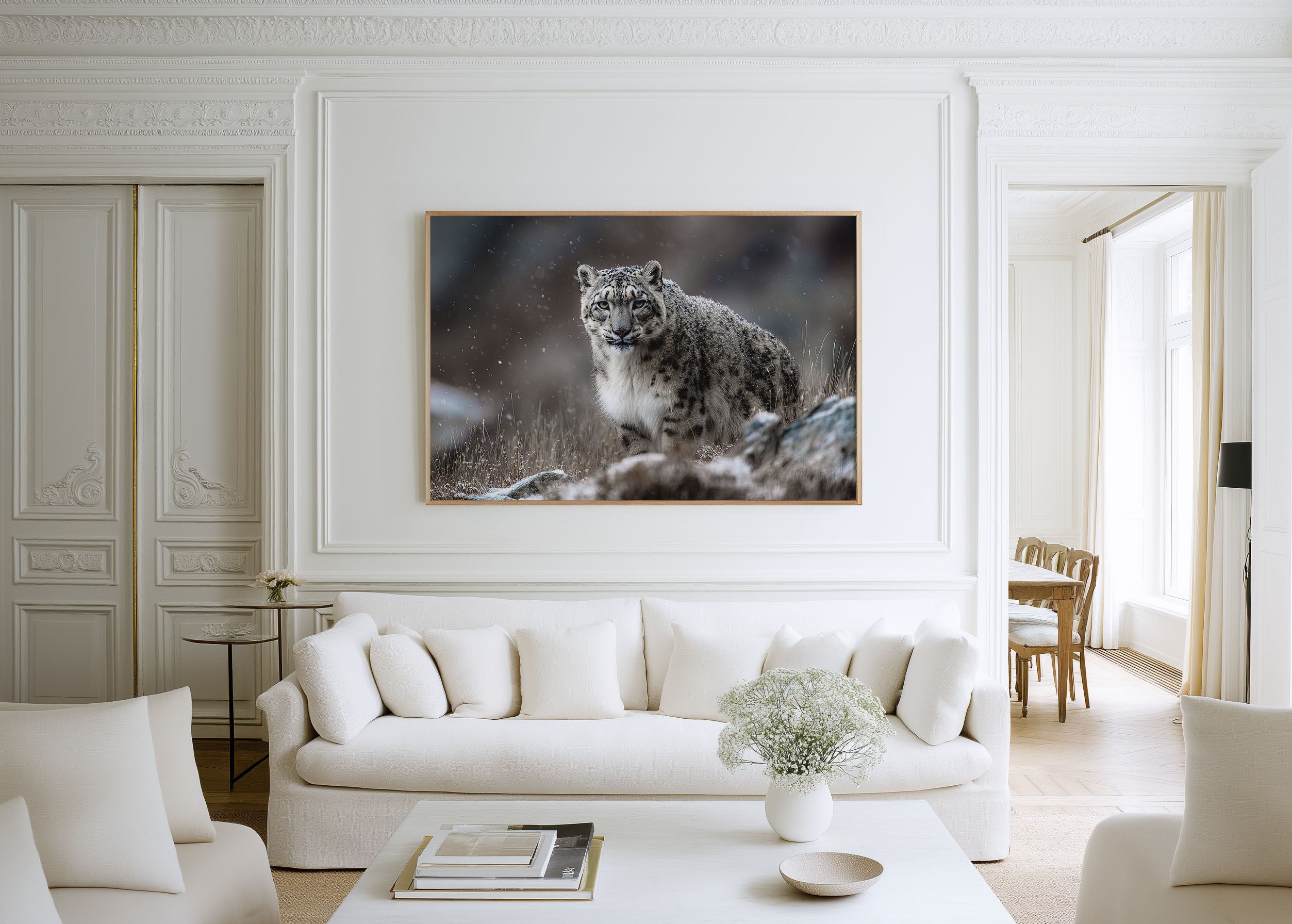 Snow Leopard Wall Art Print – Winter Wildlife Canvas