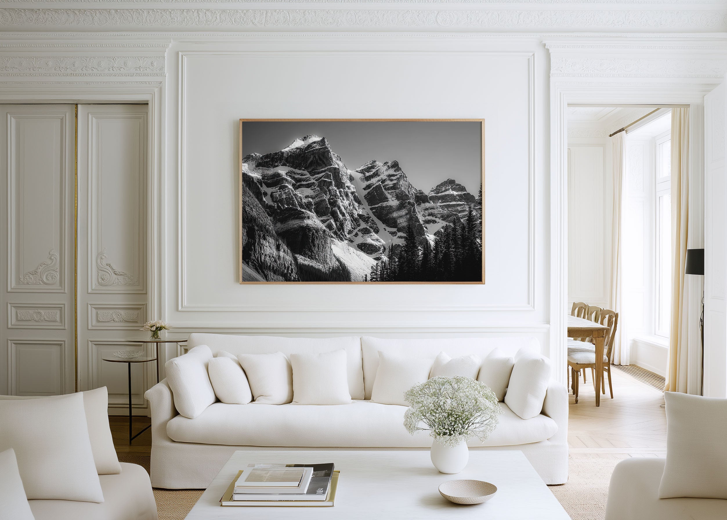 Snowy Mountain Peaks Black & White Wall Art Print