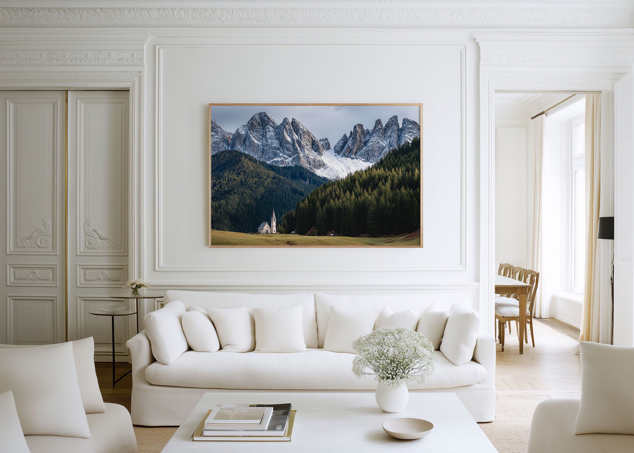 St Johann Church Val di Funes Dolomites Wall Art – Alpine Church Mountain Landscape Print