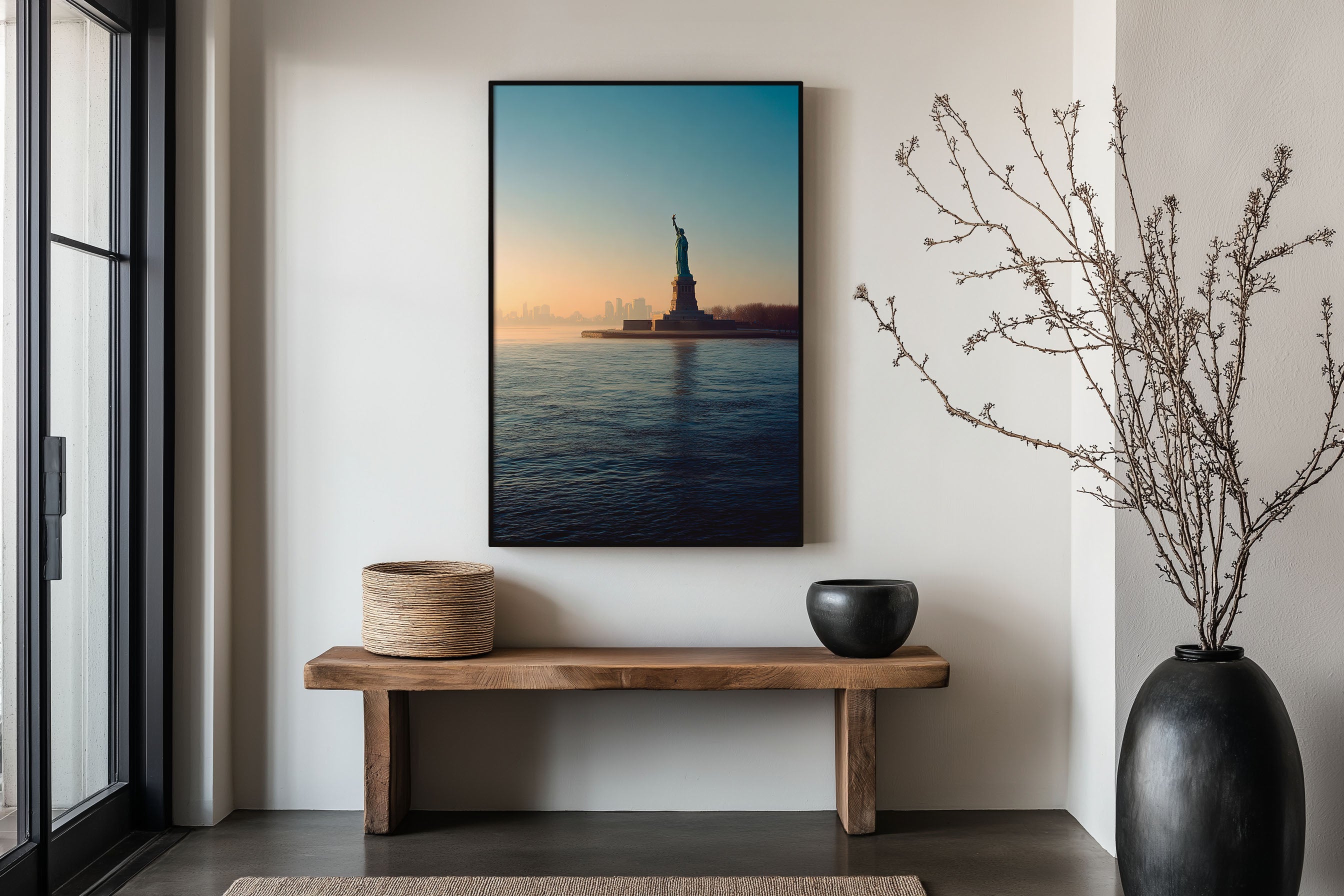 Statue of Liberty Wall Art Print | New York Harbor Sunrise Photography | NYC American Travel Poster | Minimalist Home Decor