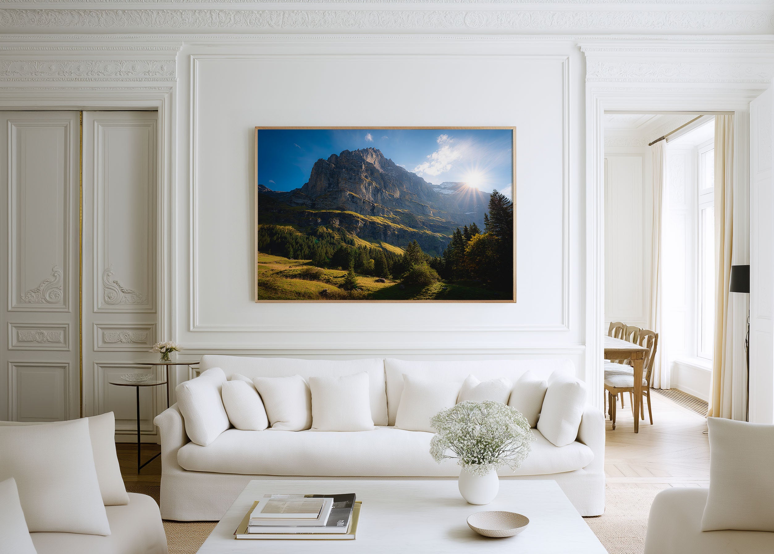 Swiss Alps Grindelwald Wall Art Print – Dramatic Mountain Cliff Canvas