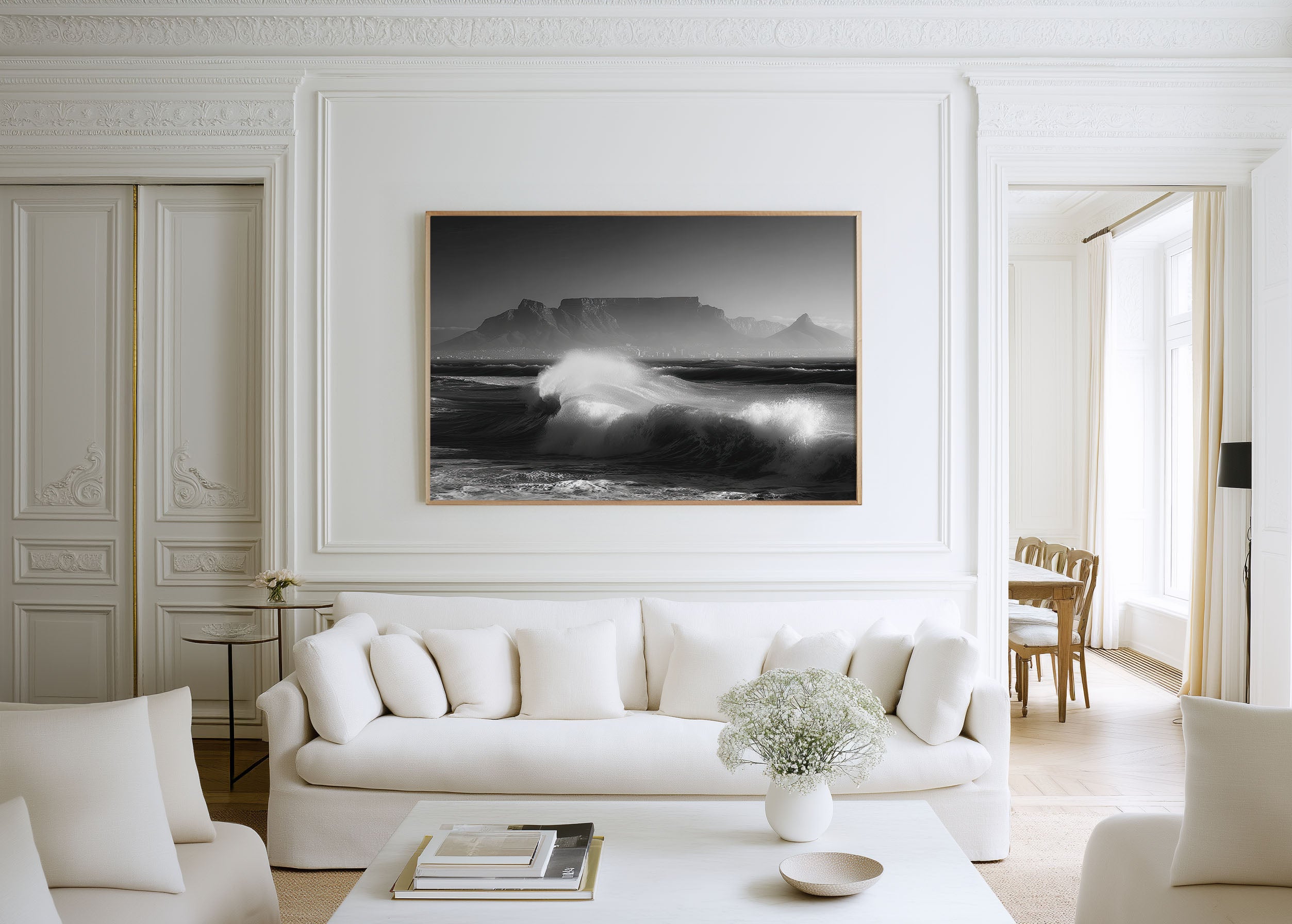 Table Mountain Black and White Wall Art Print – Cape Town Ocean Landscape