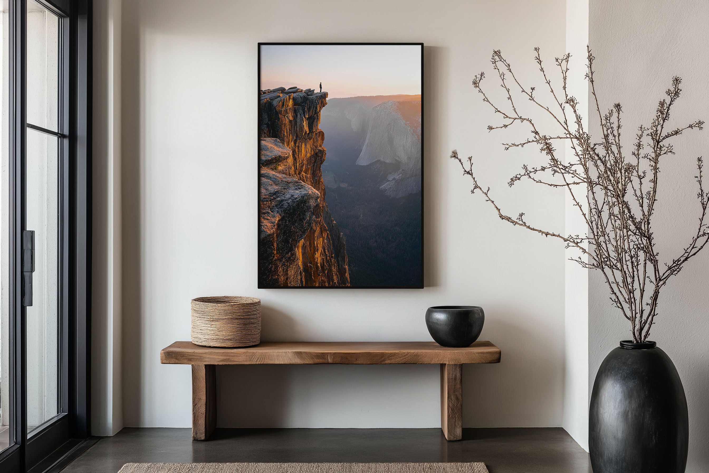 Taft Point Sunset Cliff Yosemite Wall Art Print | El Capitan Valley Photography | Golden Hour Silhouette Hiker Poster