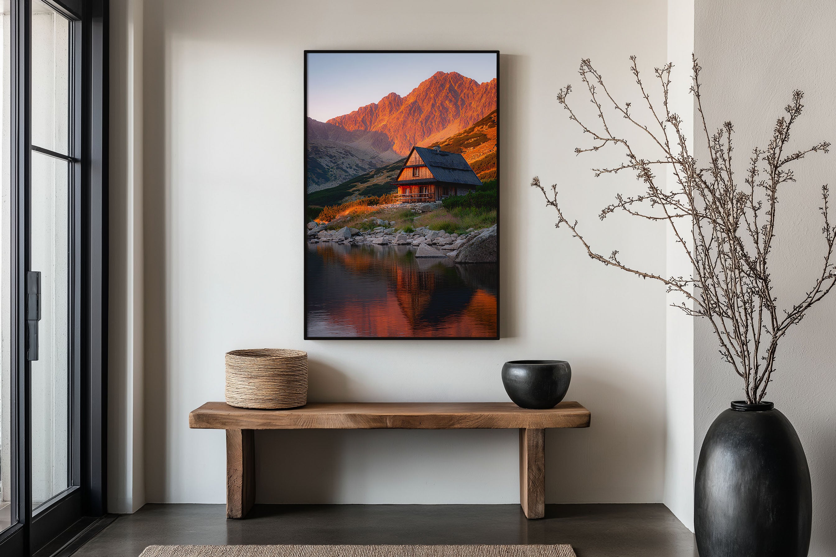 Tatra Mountains Alpine Cabin Sunset Print | Polish Tatras Lake Wall Art | High Tatras Mountain Hut Alpenglow Landscape Photography Poster