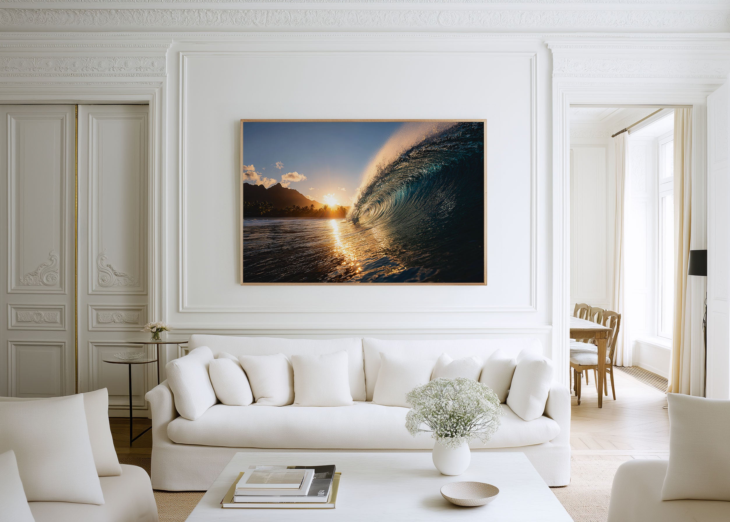 Teahupo'o Tahiti Barrel Wave Print | Golden Sunset Ocean Wall Art