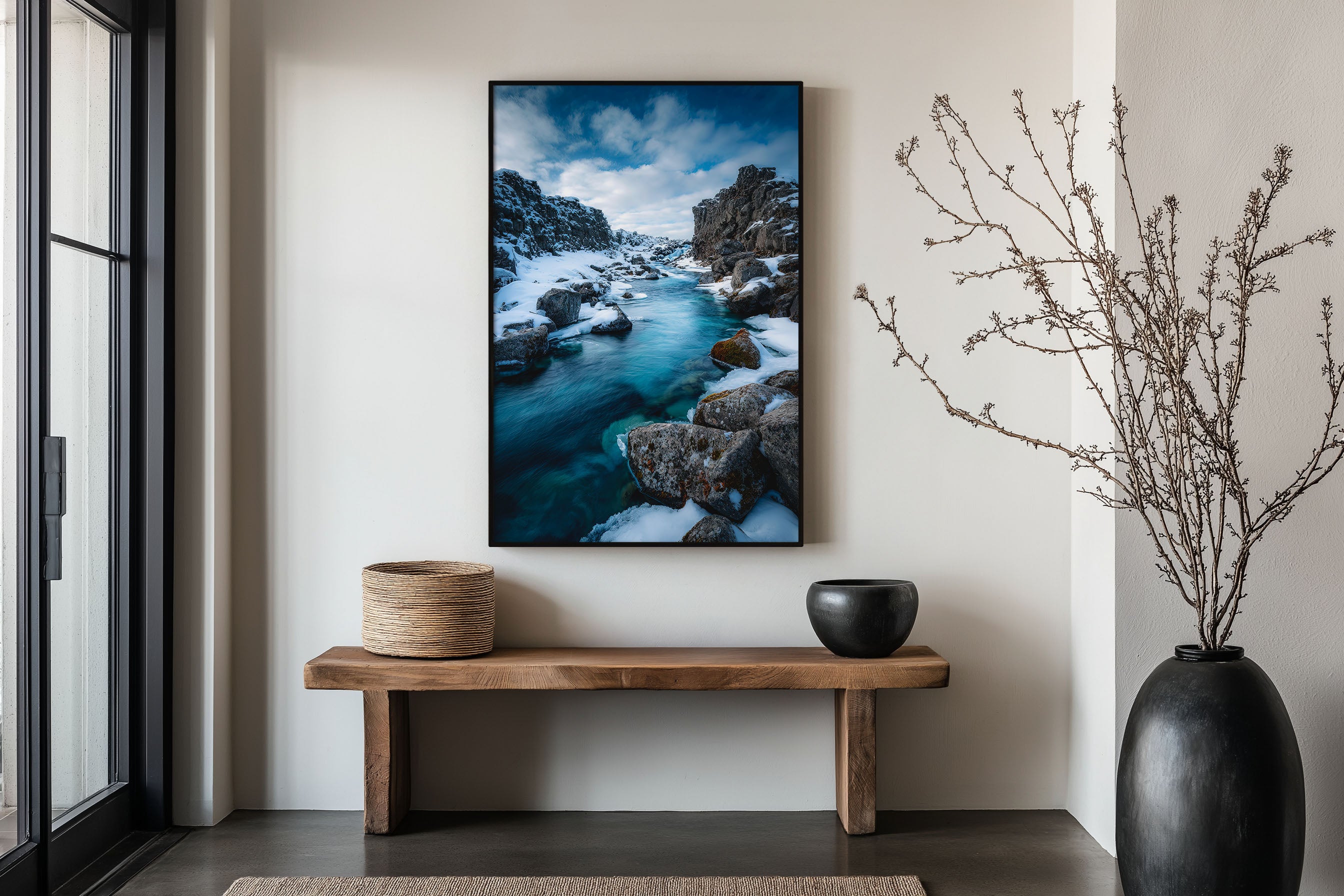 Þingvellir Iceland Winter River Print | Iceland Tectonic Rift Wall Art | Icelandic Turquoise River Snow Landscape Photography Poster