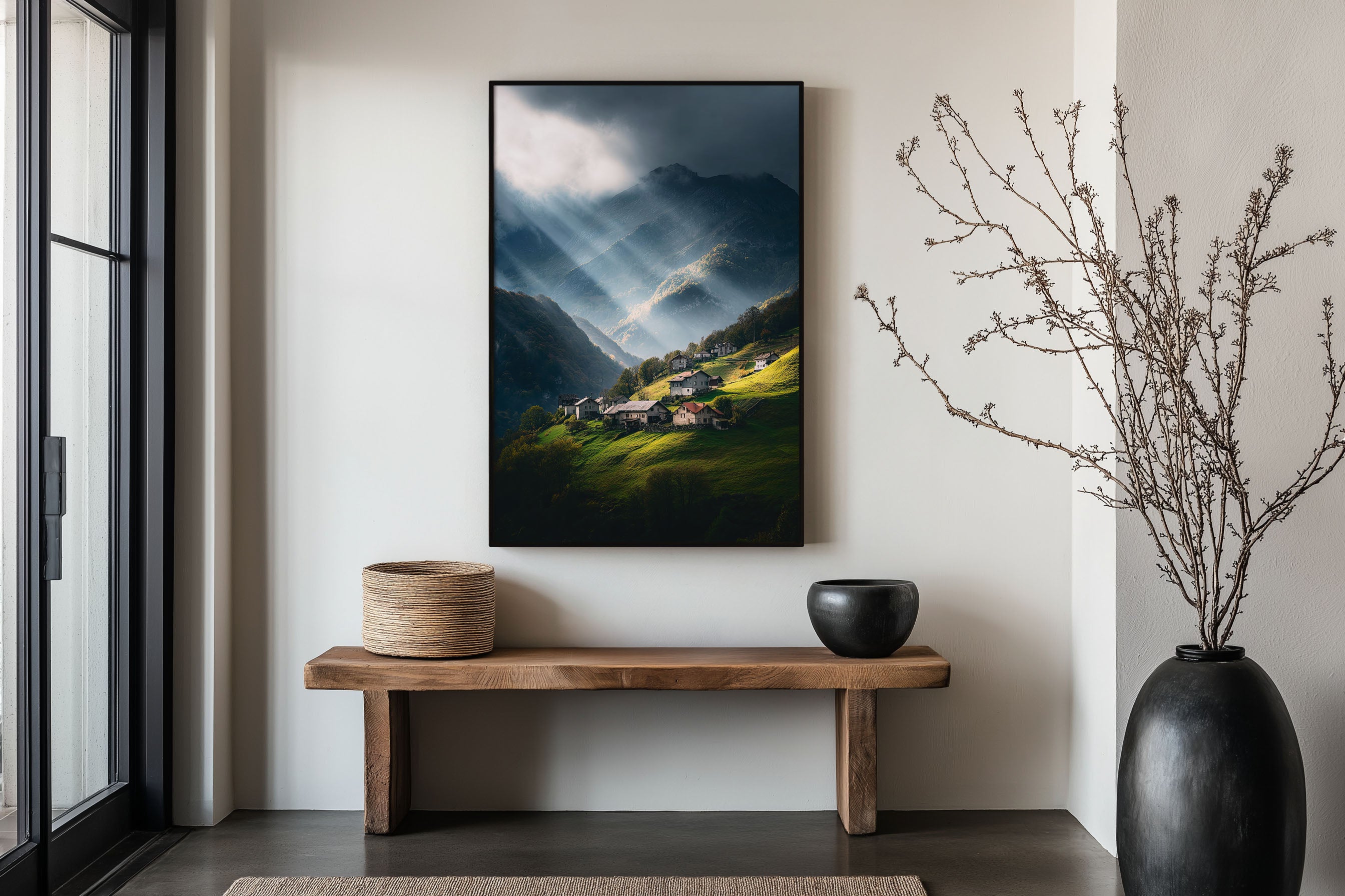 Ticino Maggia Valley Swiss Village Storm Light Print | Switzerland Alpine Village Wall Art | Swiss Mountain Village God Rays Landscape Photography Poster