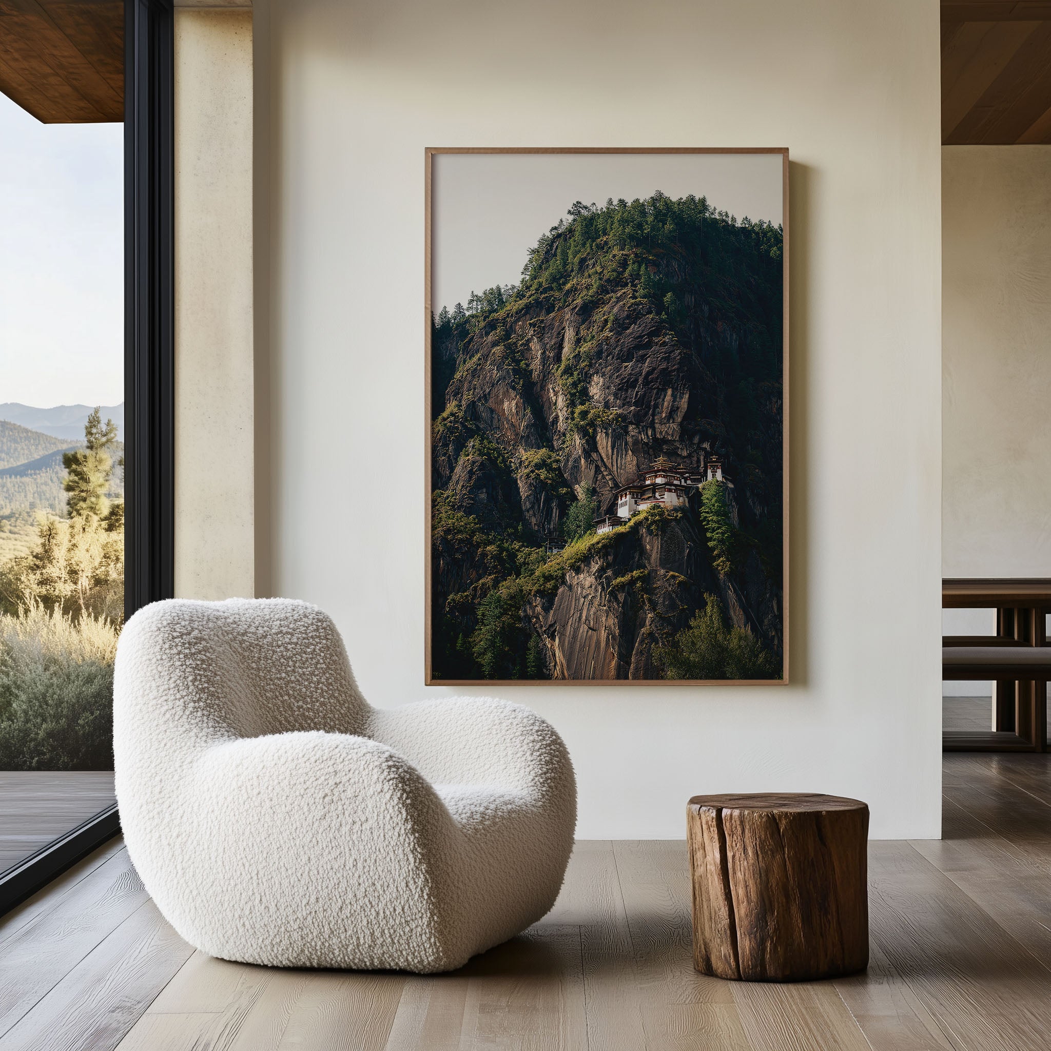 Tiger’s Nest Monastery Wall Art Print – Himalayan Cliff Temple Canvas, Bhutan Landscape Artwork, Spiritual Mountain Decor