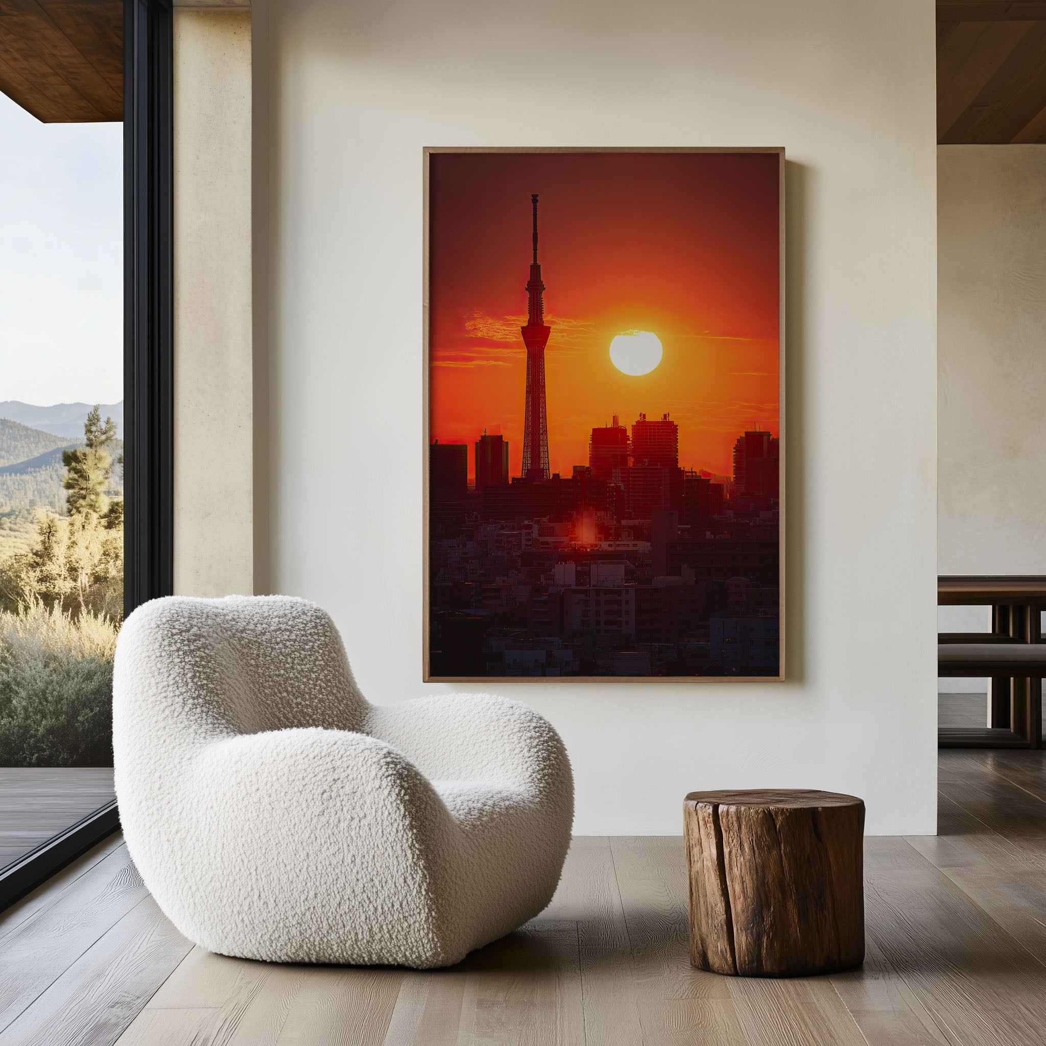 Tokyo Sky Tree Sunset Wall Art | Tokyo Skyline Japan Red Sun Print | Travel Photography Poster