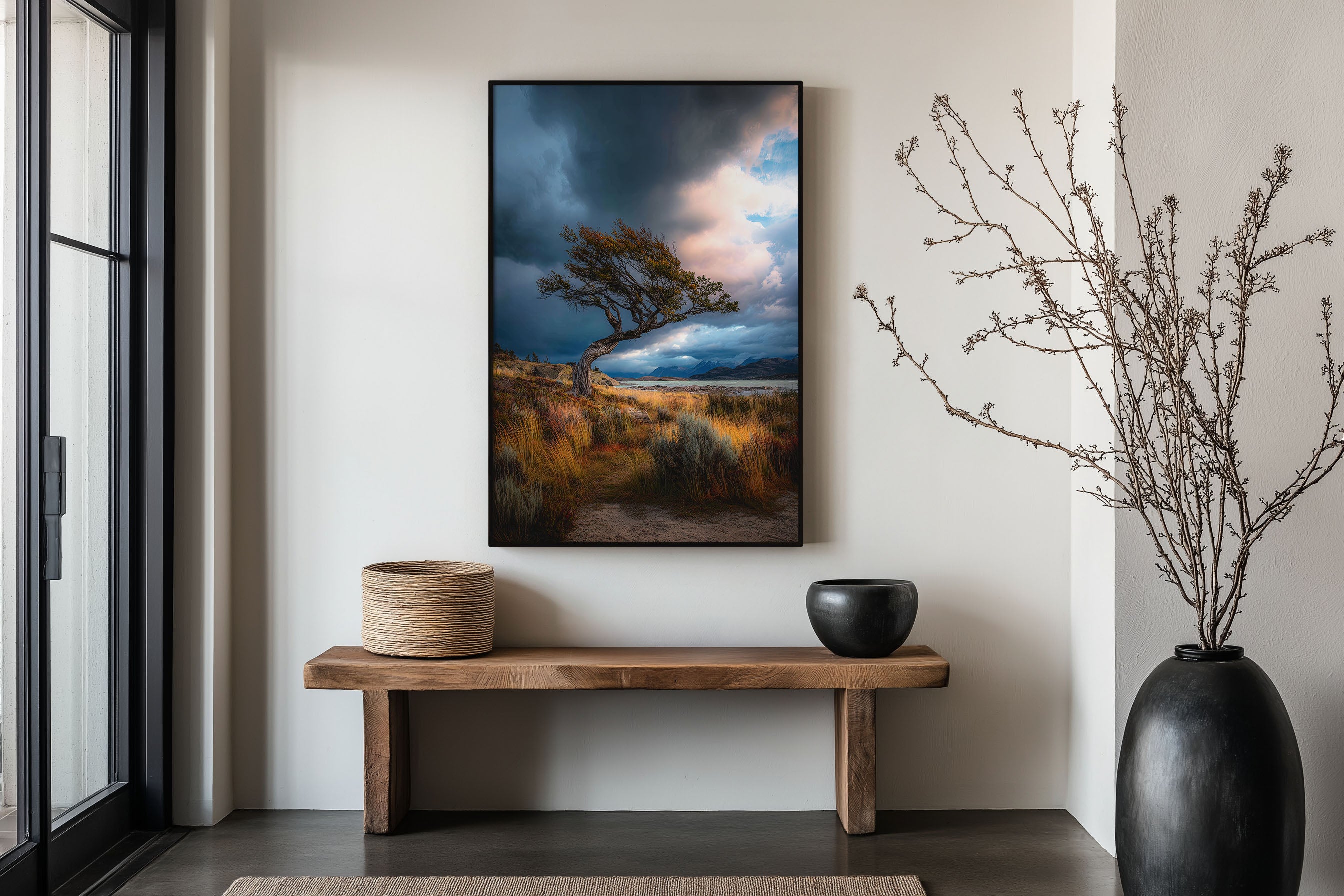 Torres del Paine Wind Bent Tree Print | Patagonia Chile Storm Wall Art | Patagonia Lone Tree Dramatic Sky Landscape Photography Poster
