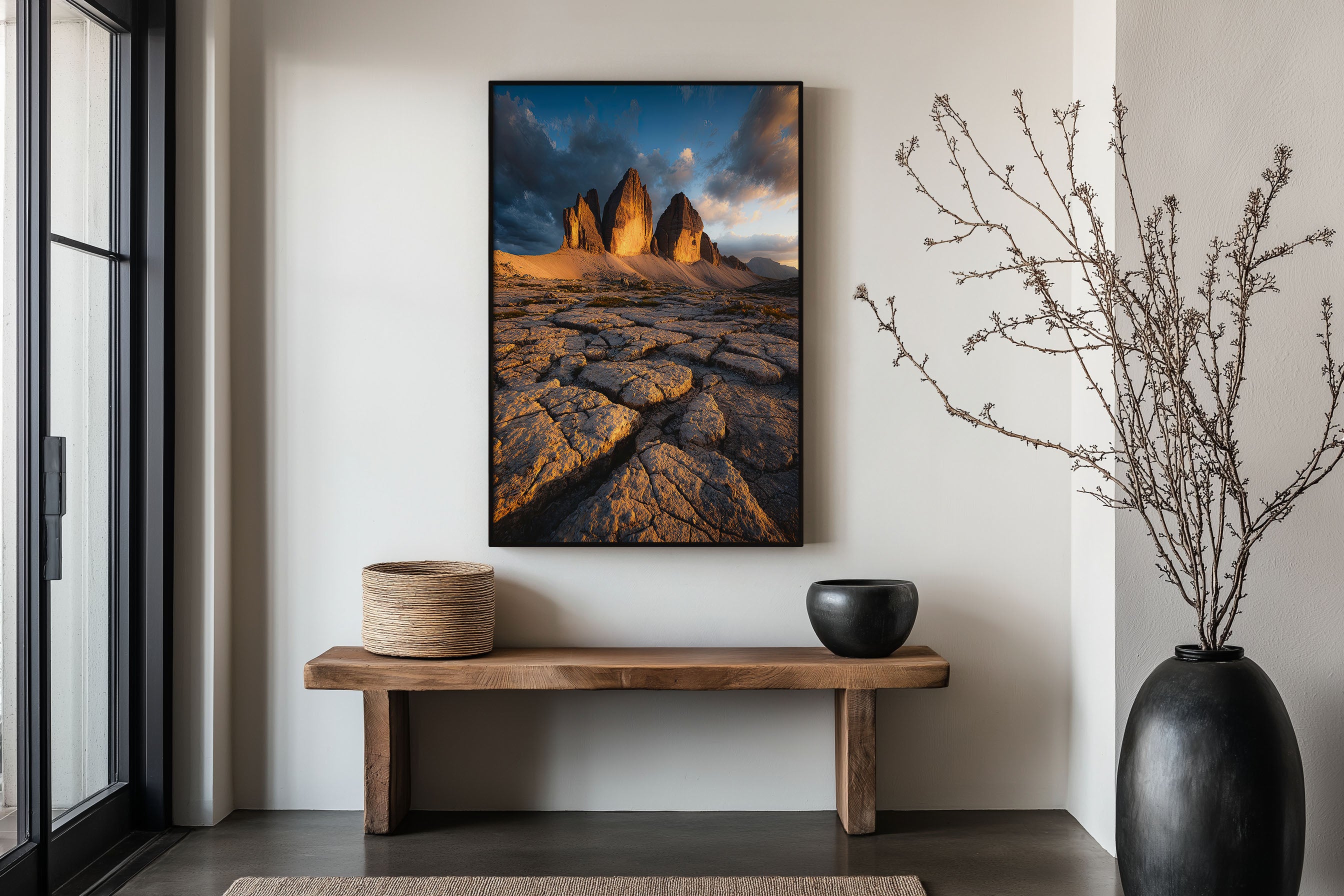 Tre Cime di Lavaredo Sunset Print | Dolomites Italy Wall Art | Three Peaks Cracked Rock Golden Hour Landscape Photography Poster