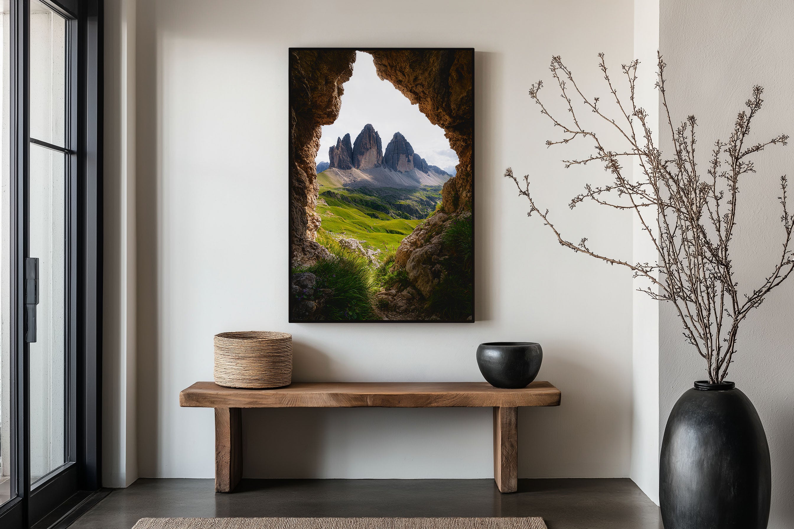 Tre Cime di Lavaredo Cave Frame Wall Art Print | Dolomites Italy Photography | Three Peaks Alpine Meadow Poster