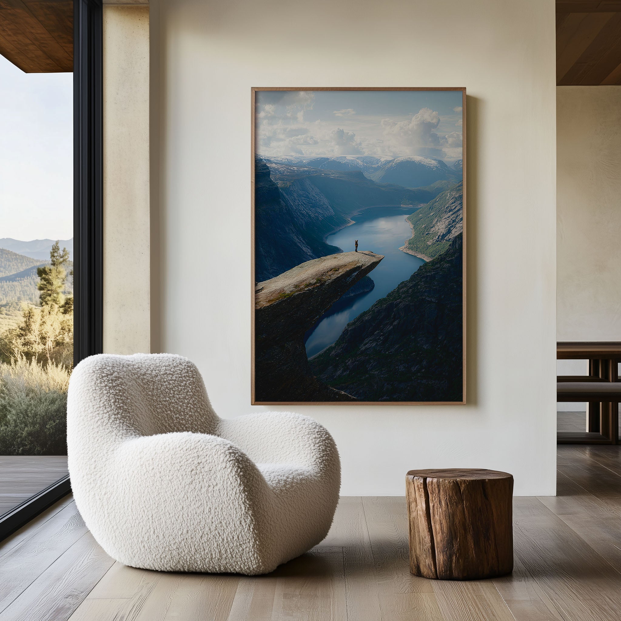 Trolltunga Norway Wall Art Print | Hiker on Rock Ledge Fjord Photography | Hardangerfjord Landscape Poster | Scandinavian Adventure Print | Nordic Home Decor