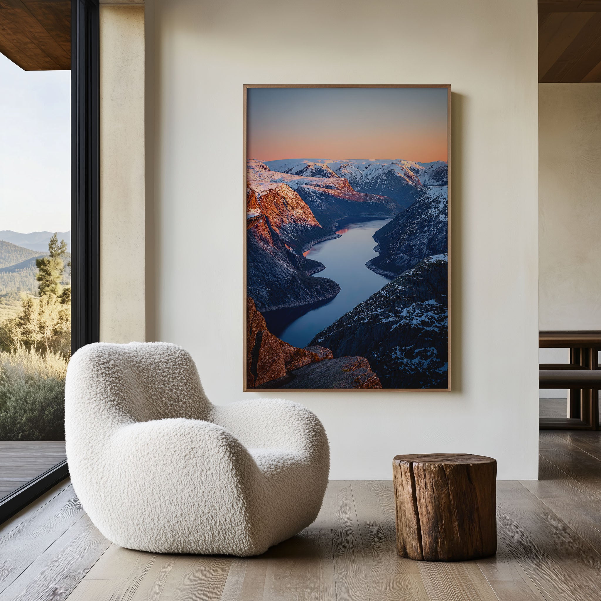 Trolltunga Aerial Snow Fjord Sunrise Wall Art Print | Norway Winter Landscape Photography | Scandinavian Home Decor