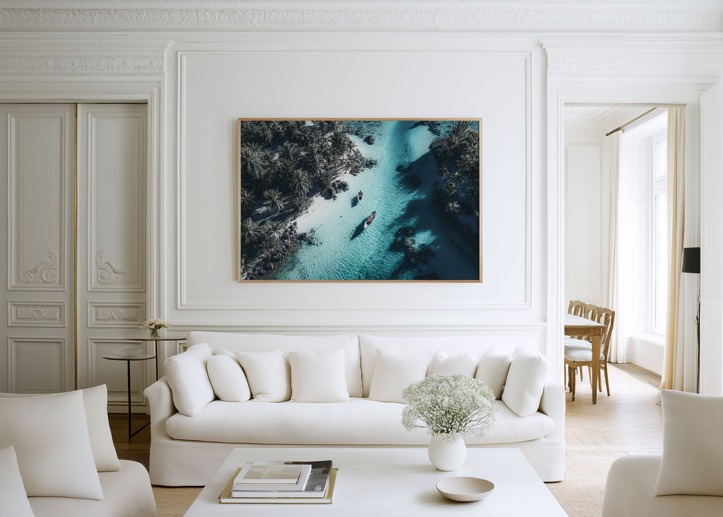 French Polynesia Tropical Lagoon Wall Art Print – Aerial Island Paradise Ocean
