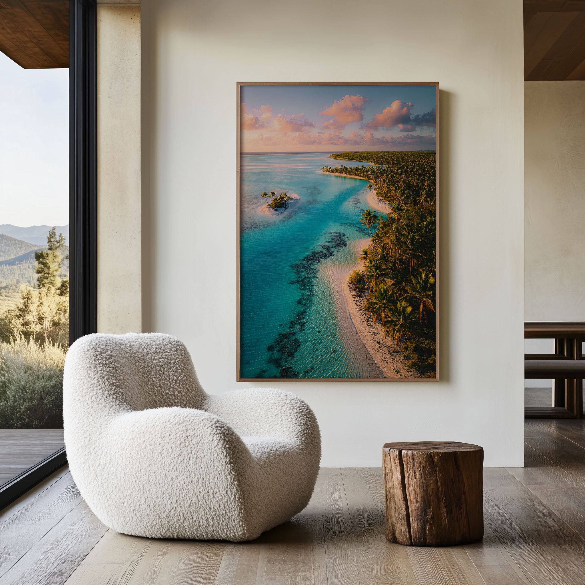 Tropical Lagoon Paradise Wall Art – Luxury Beach Ocean Canvas Print, Island Palm Decor
