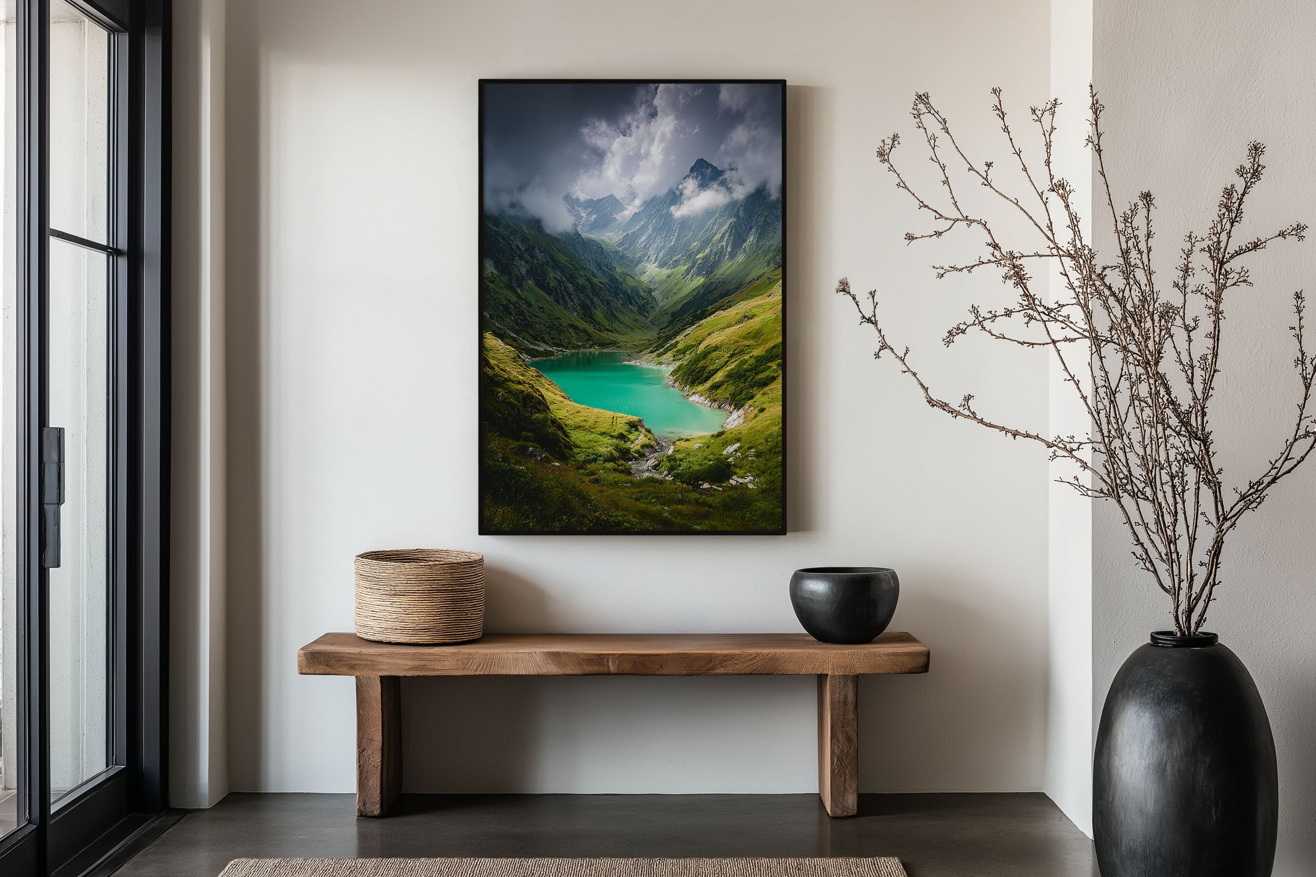 Turquoise Alpine Lake Stormy Valley Wall Art Print | Austrian Alps Glacier Lake Photography | Green Mountain Drama Poster