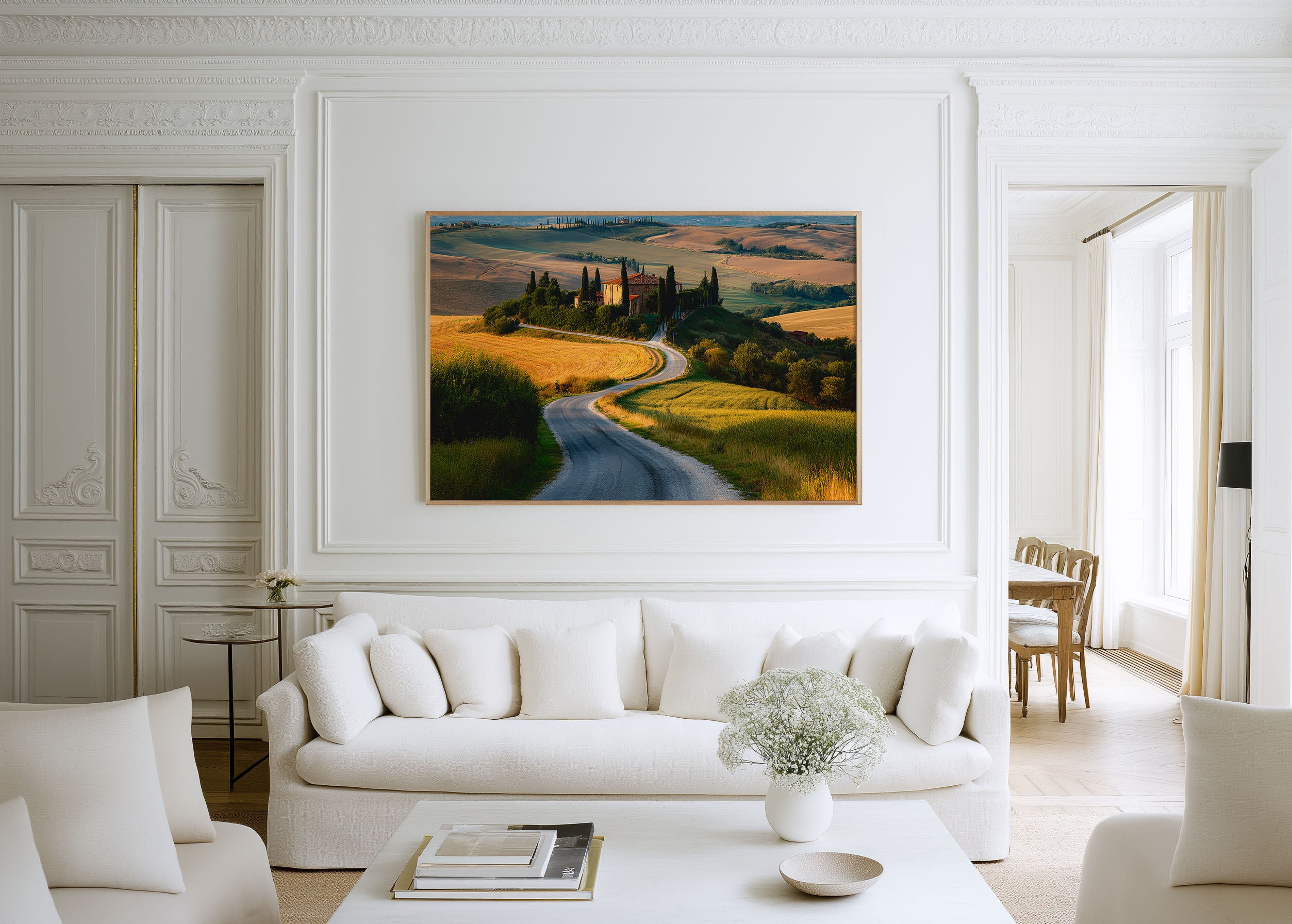 Tuscan Cypress Road Wall Art – Tuscany Rolling Hills Italian Landscape Print