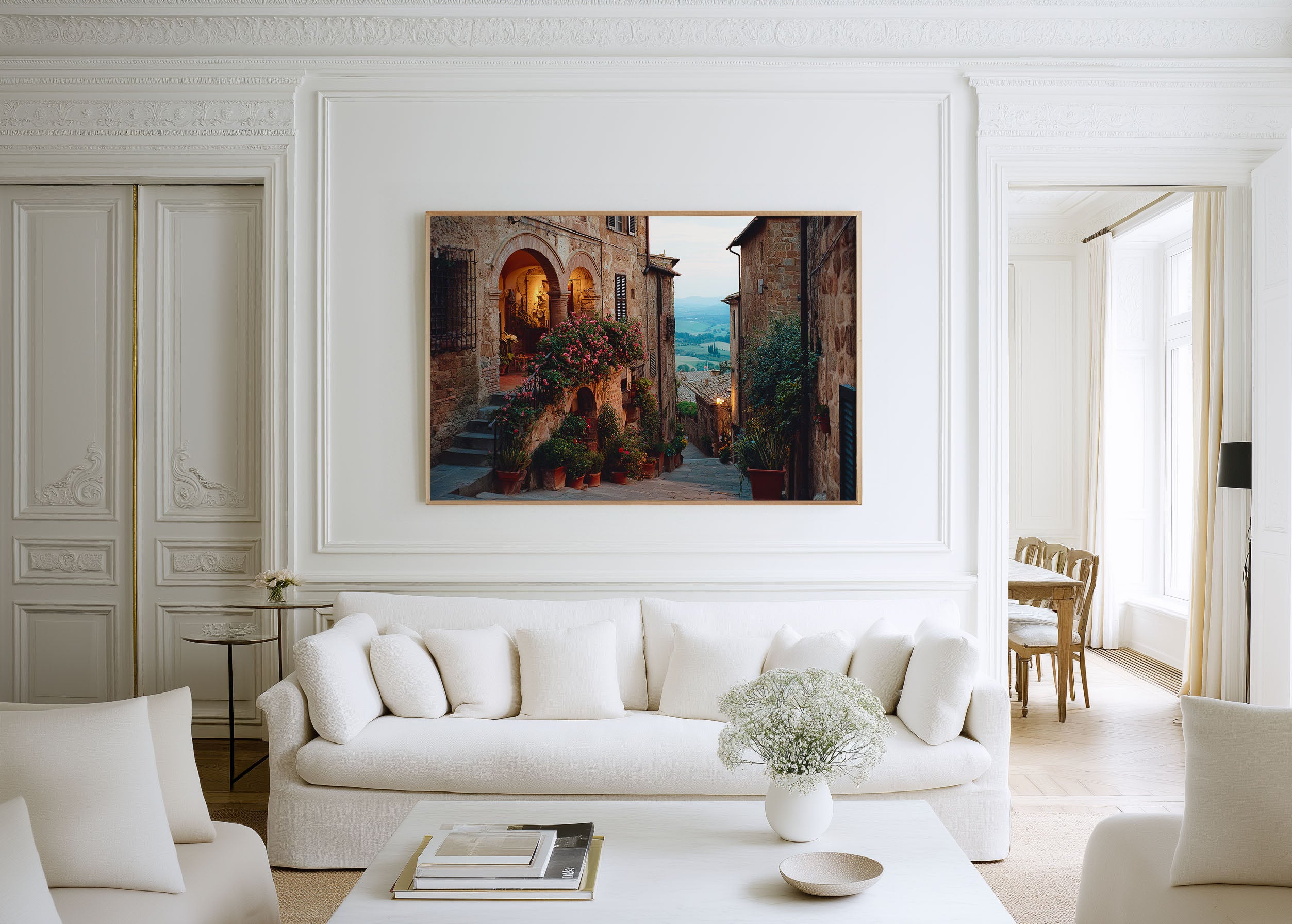 Tuscany Medieval Village Street Wall Art Print, Romantic Italian Countryside Architecture