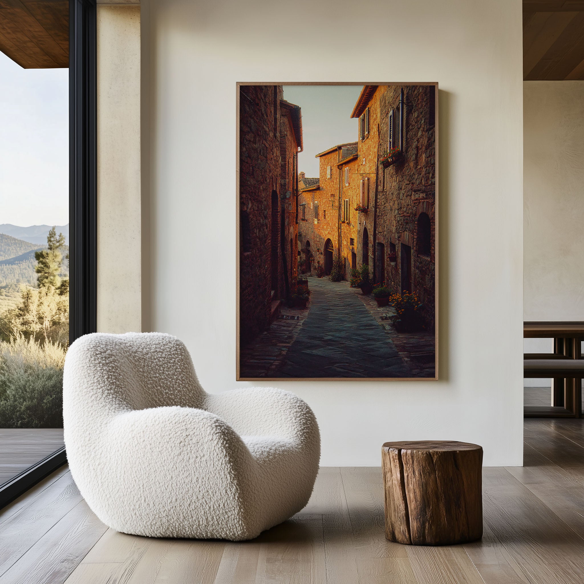 Tuscany Stone Street Wall Art | Italian Village Sunset Print