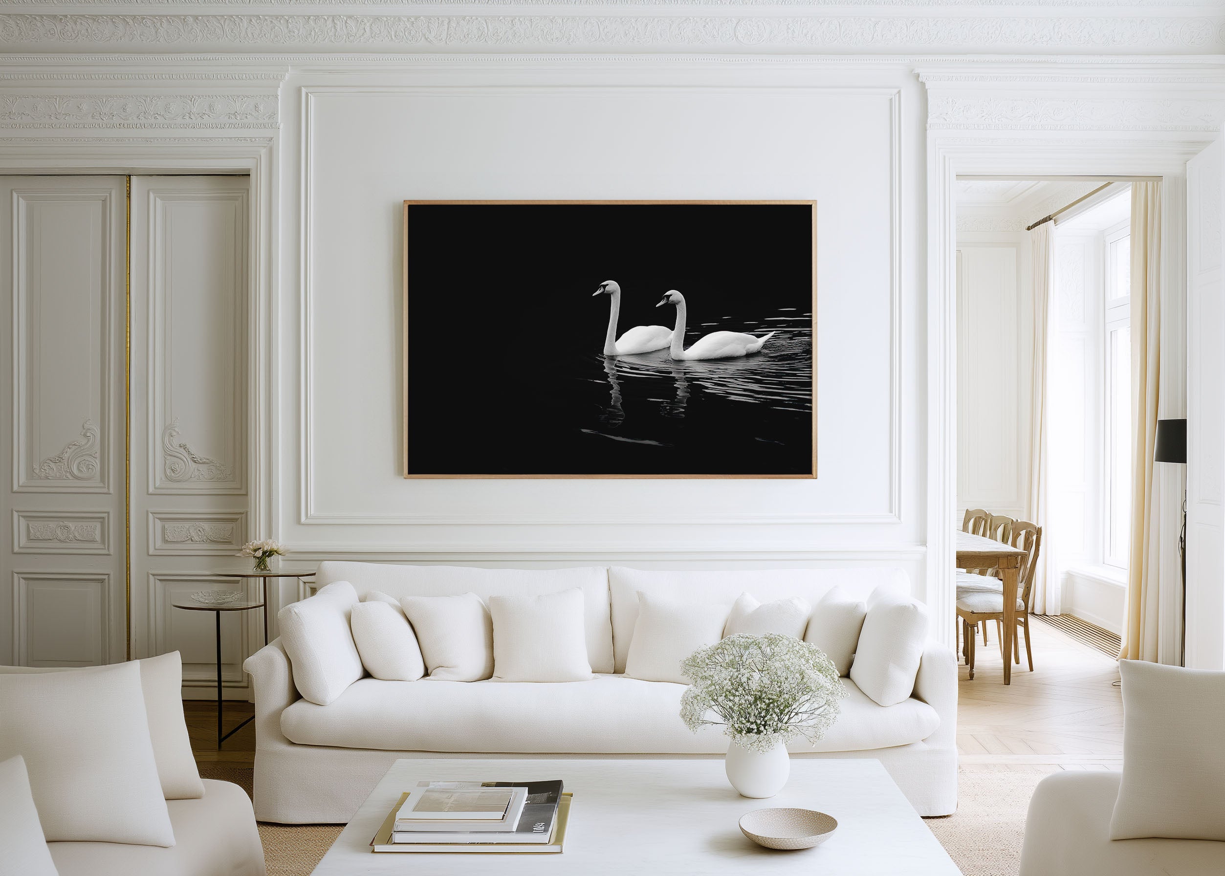 Two Swans on Dark Water | Black & White Fine Art Wildlife Photography Print