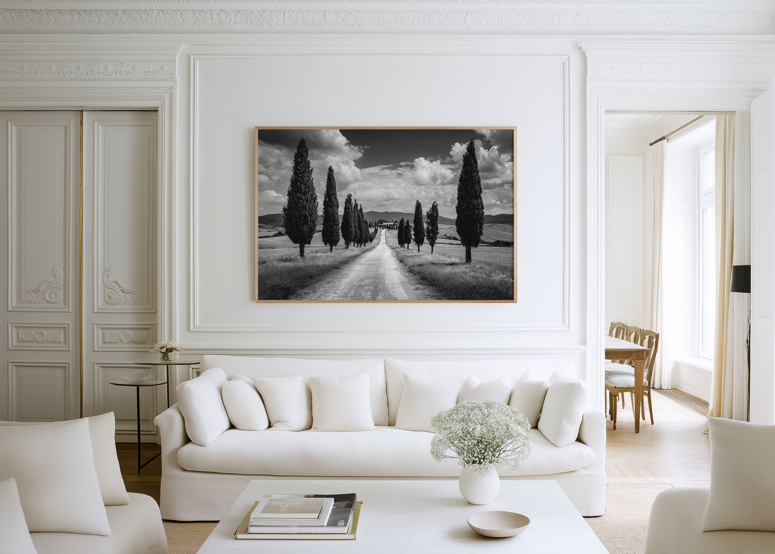 Val d'Orcia Tuscany Wall Art Print | Black and White Cypress Road Italy Photography
