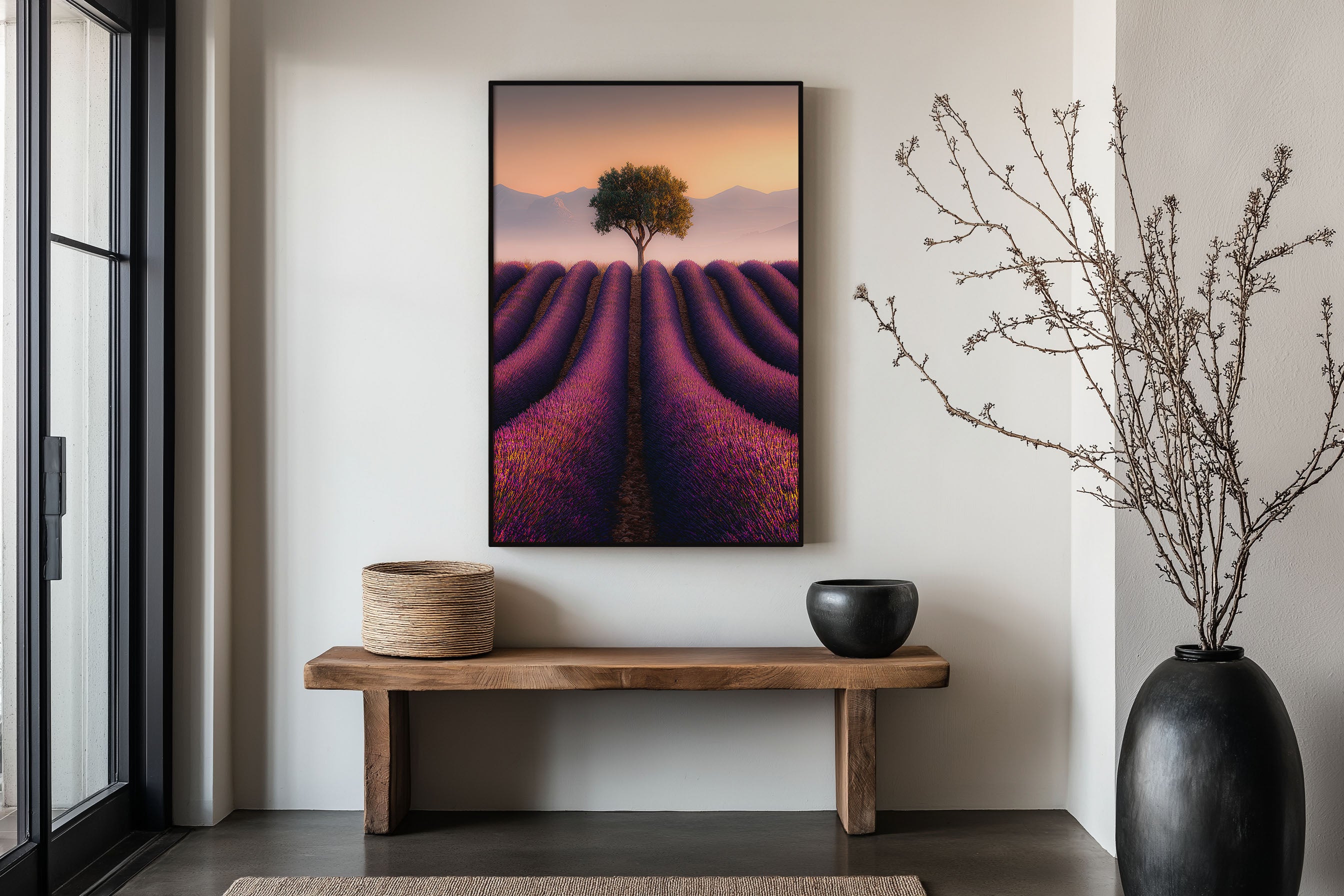Valensole Lavender Sunset Print | Provence Lone Tree Wall Art | Purple Lavender Field Photography