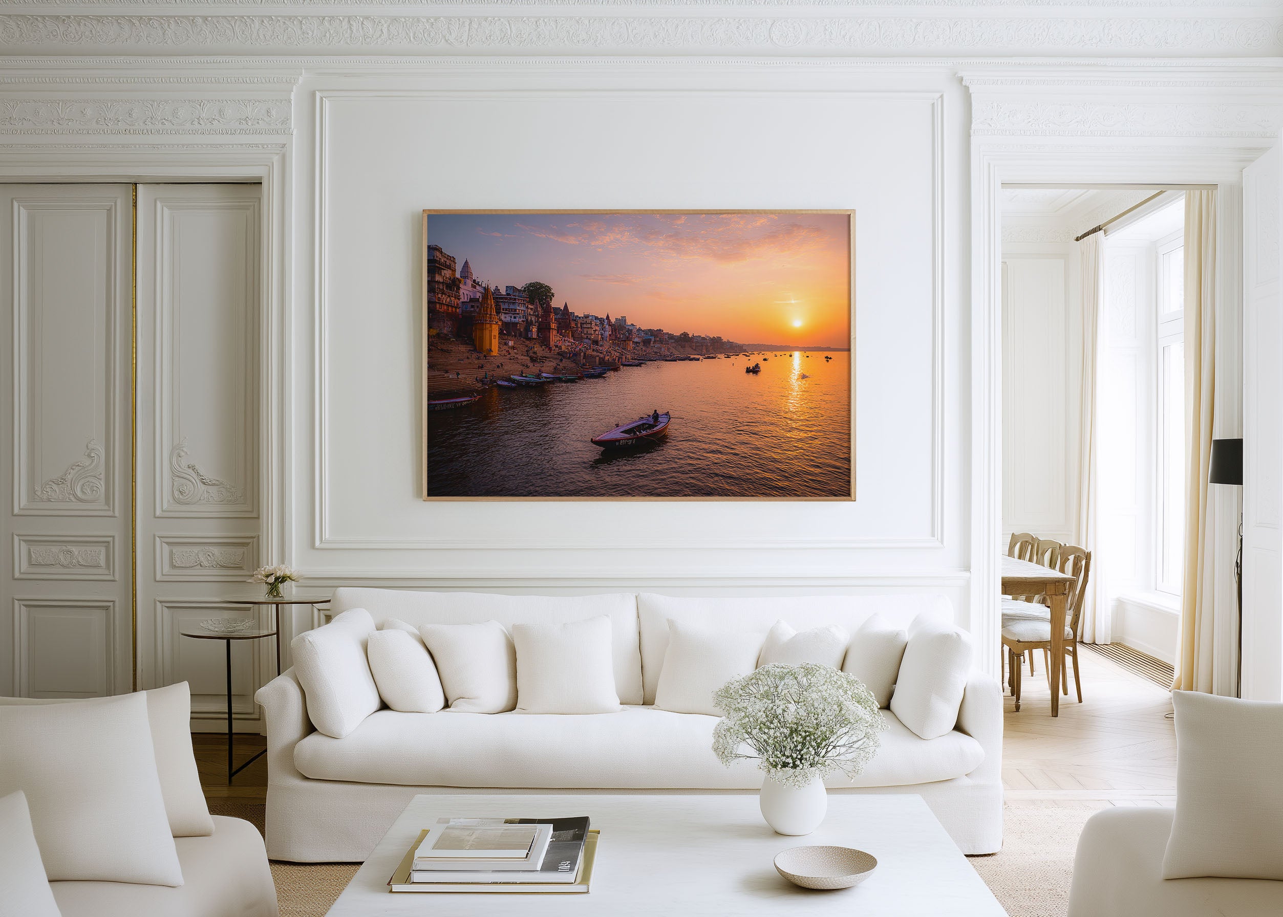 Varanasi Ghats Sunrise Print – Ganges River Wall Art