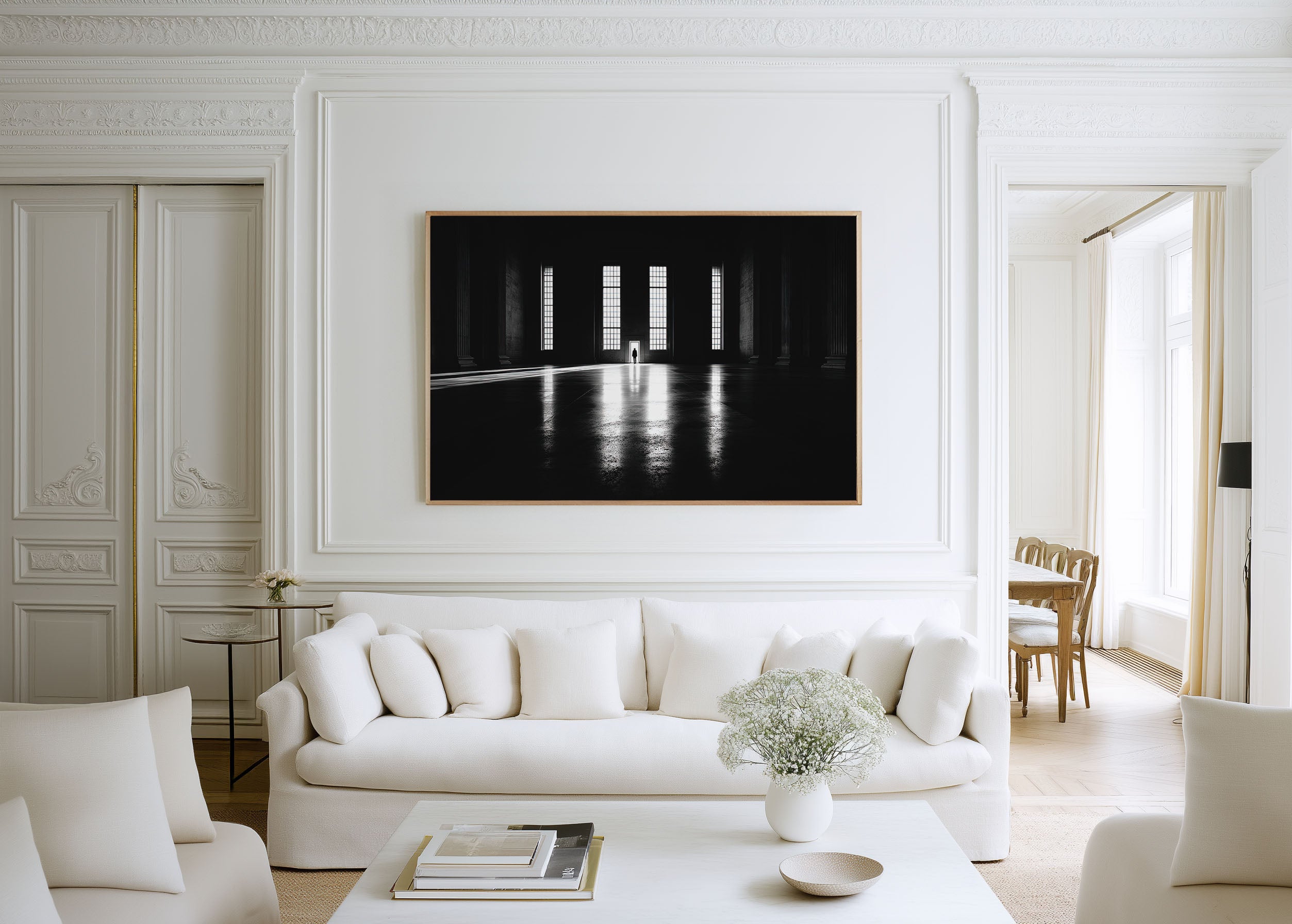 Vast Hall Lone Figure Print | Black and White Classical Interior Wall Art | Grand Architecture Photography