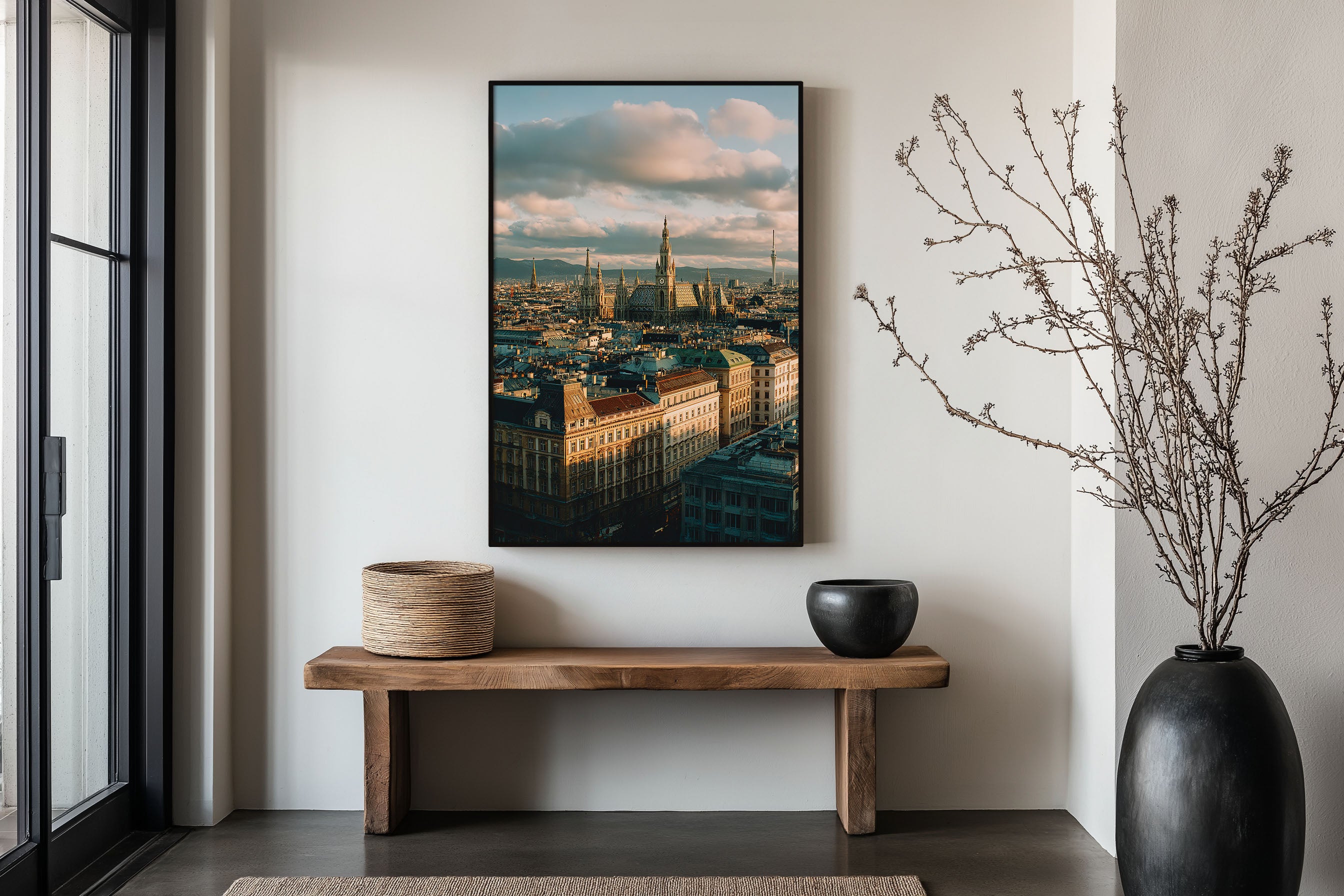 Vienna Aerial Cityscape Wall Art Print | St Stephen's Cathedral Rathaus Sunset Rooftop Photography | Austria Travel Poster | Classical European Home Decor