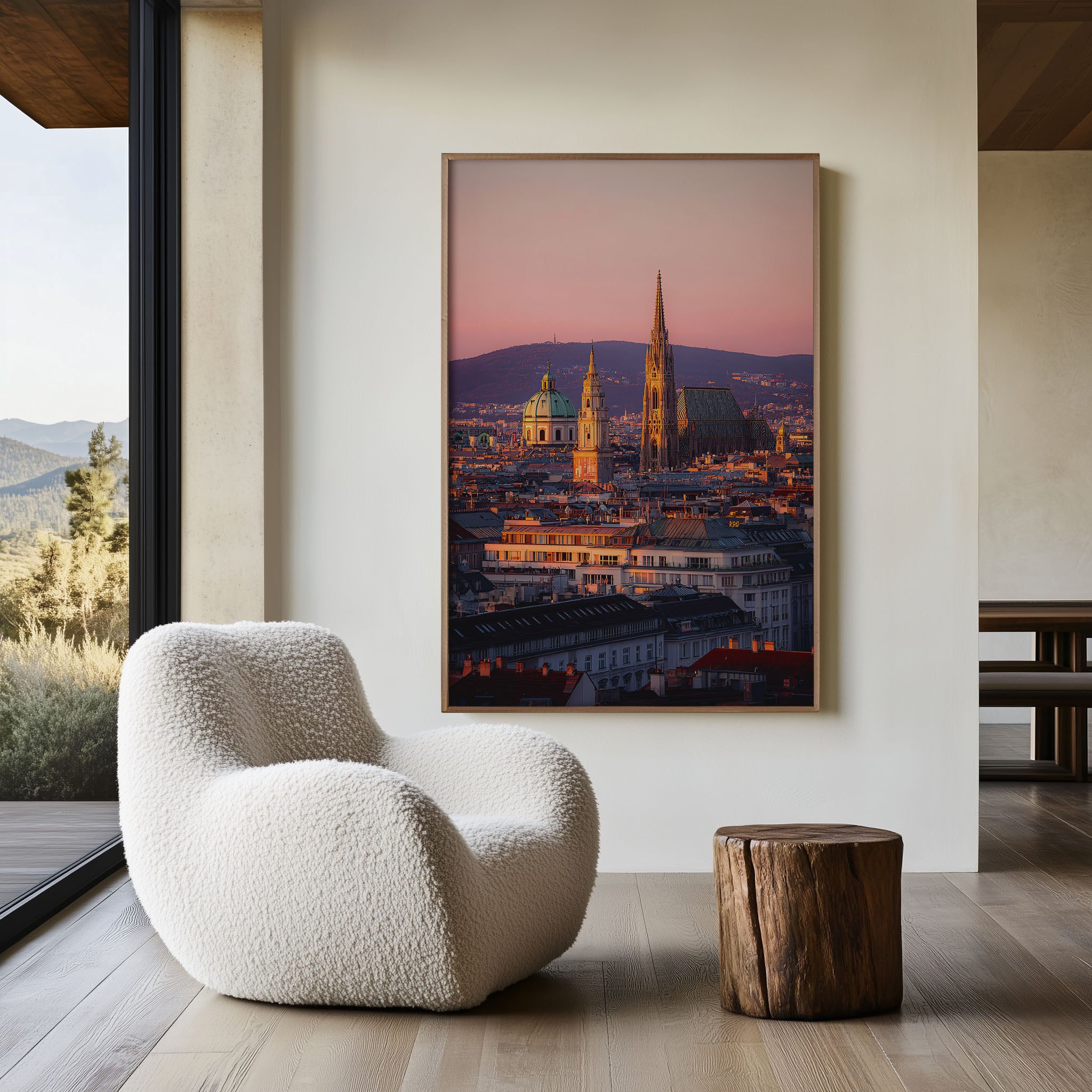 Vienna St. Stephen's Cathedral Pink Sunset Wall Art | St. Peter's Church Austria Rooftops Print | Travel Photography Poster