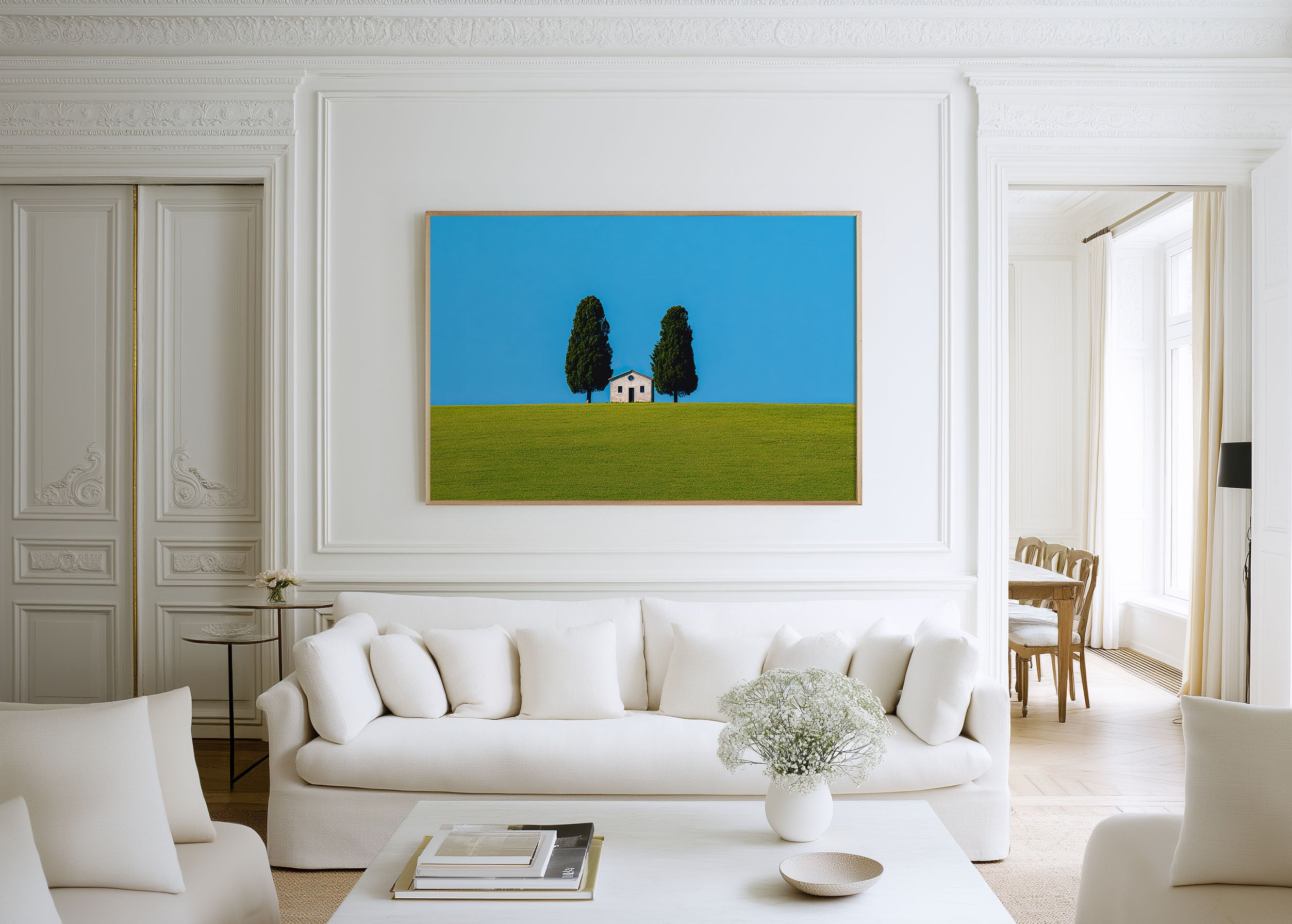 Tuscany Hilltop House Cypress Blue Sky Print