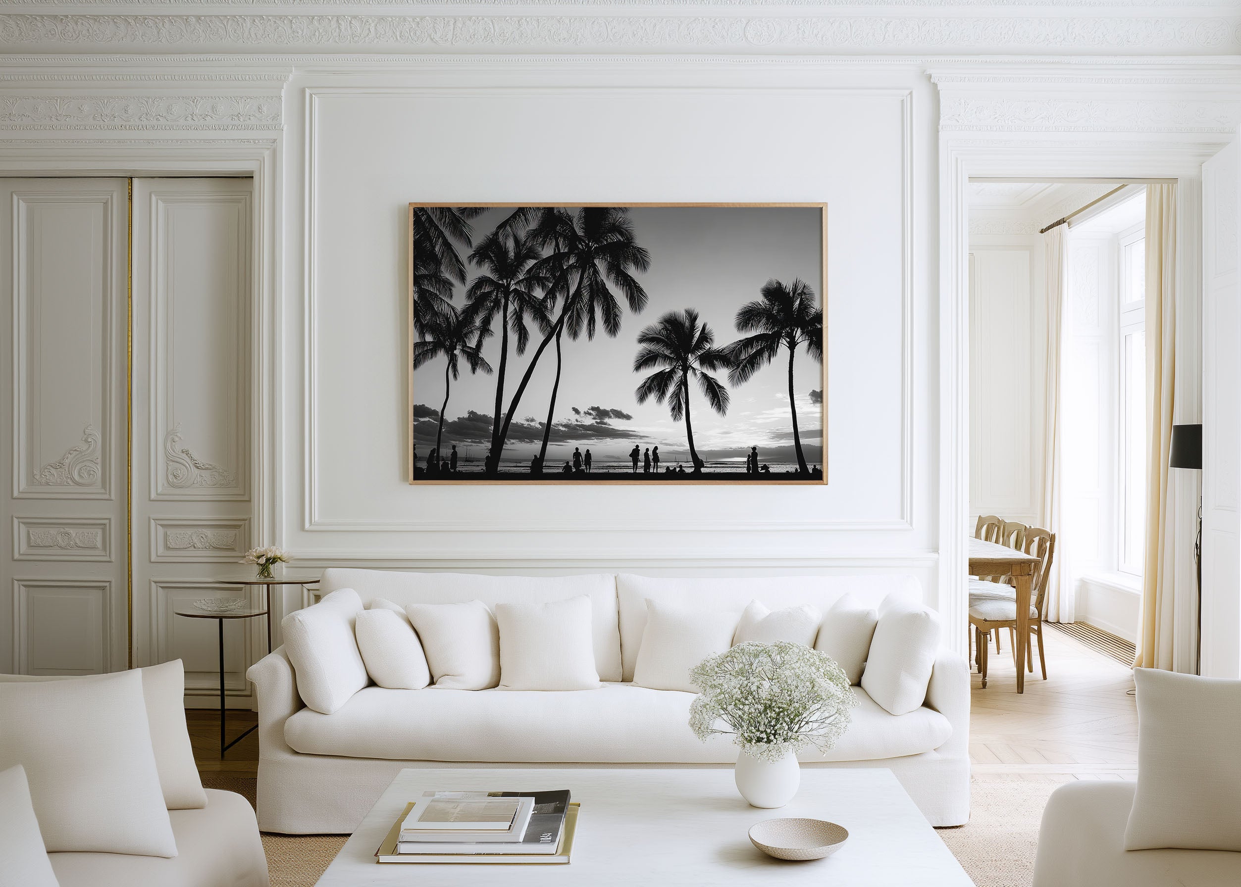 Waikiki Palm Silhouette Print – Black & White Hawaii Wall Art