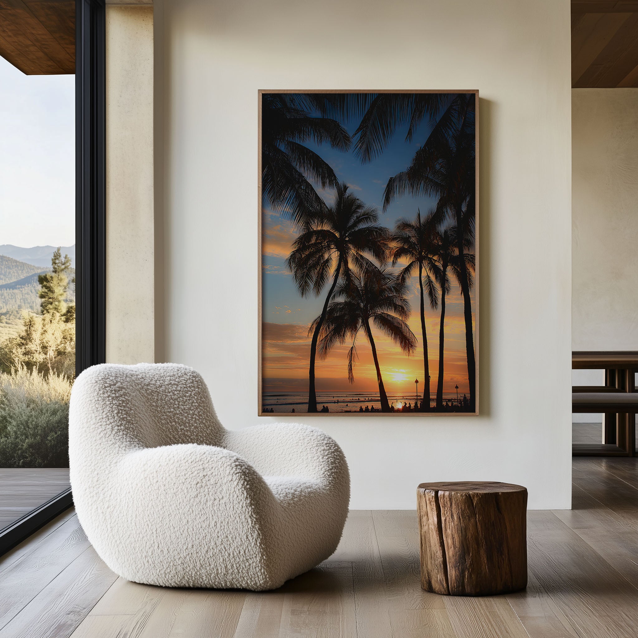 Waikiki Sunset Wall Art Print | Hawaii Palm Tree Photography | Tropical Beach Landscape Poster | Hawaiian Home Decor | Coastal Nature Print