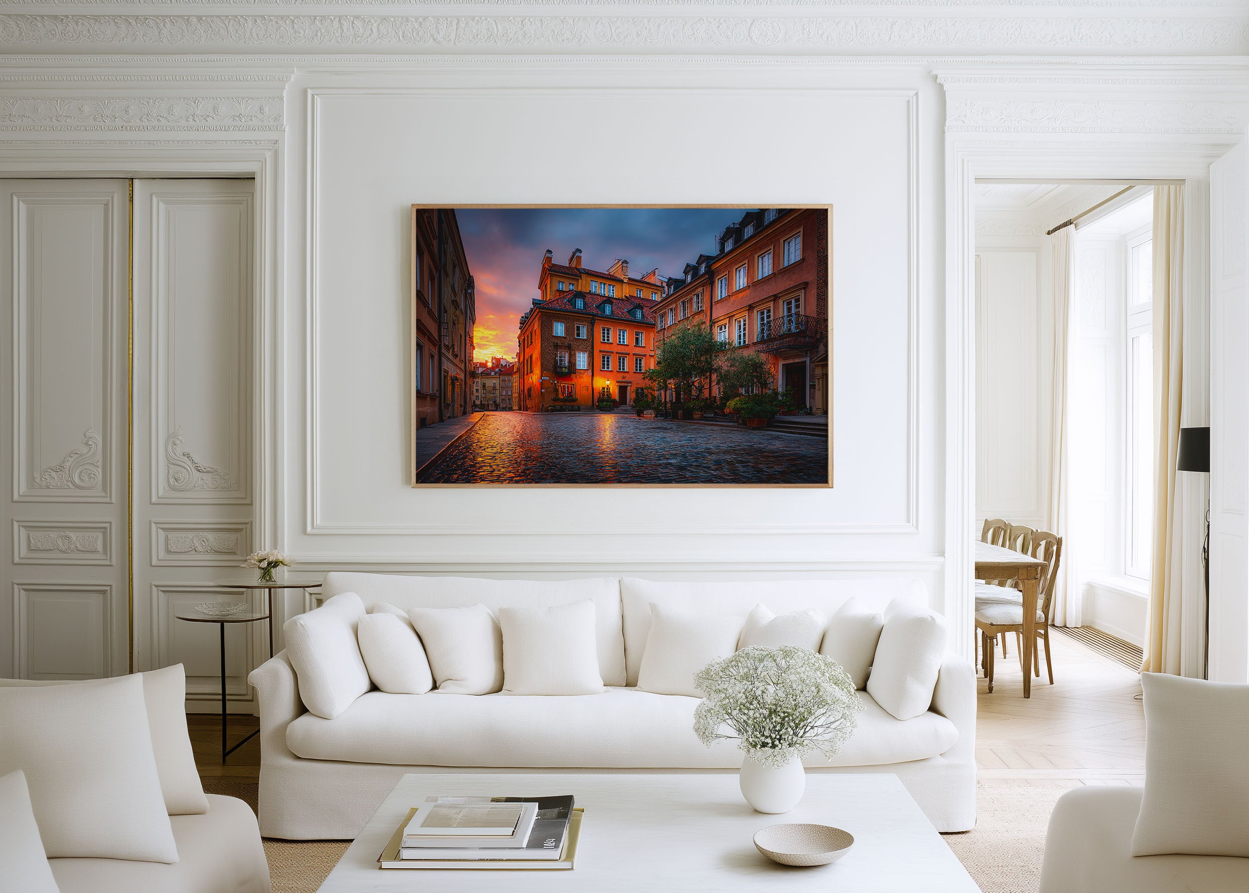 Warsaw Old Town Sunset Print – Poland Historic Street Wall Art