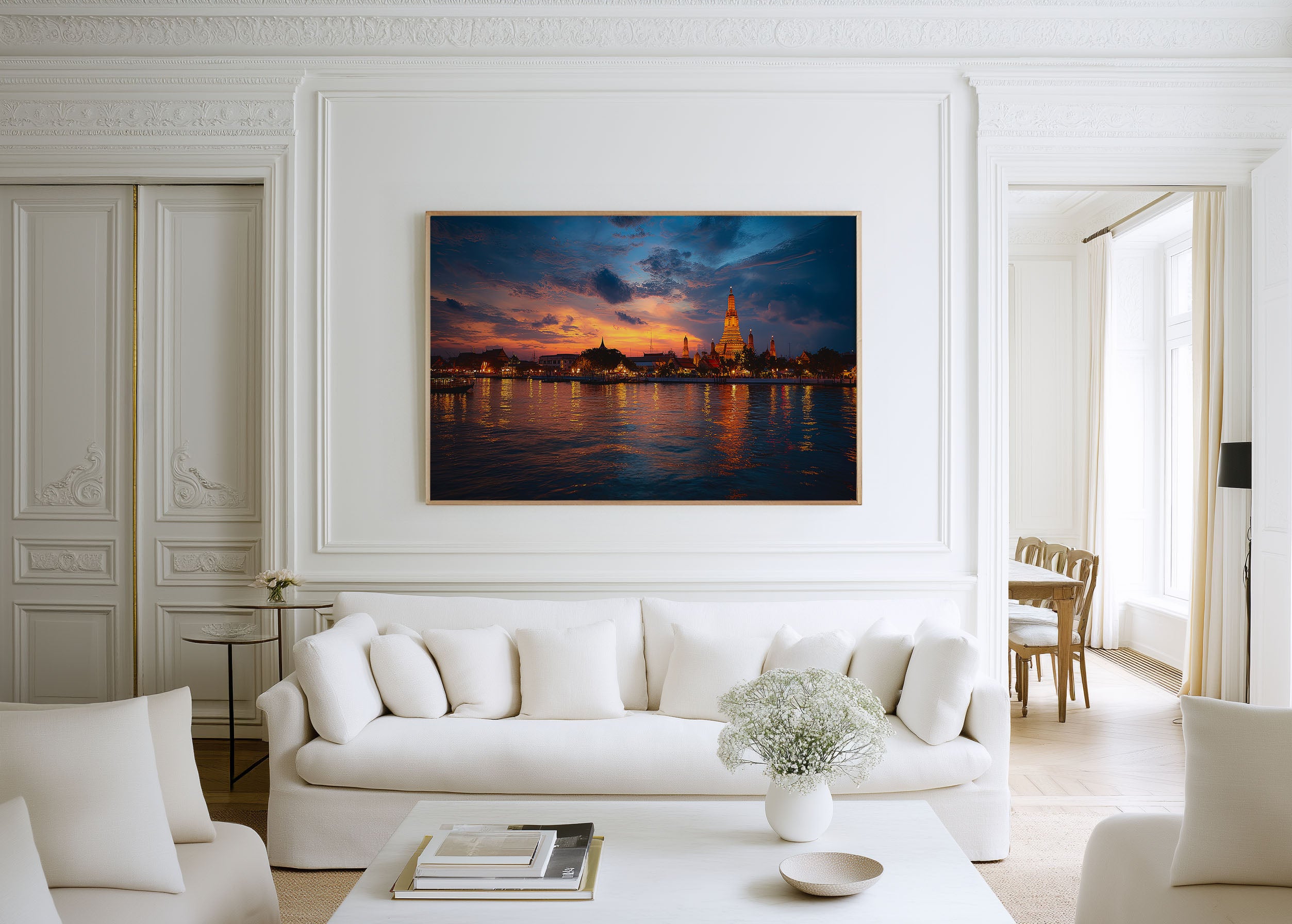 Wat Arun Bangkok Sunset Wall Art Print – Thailand Riverside Temple Canvas