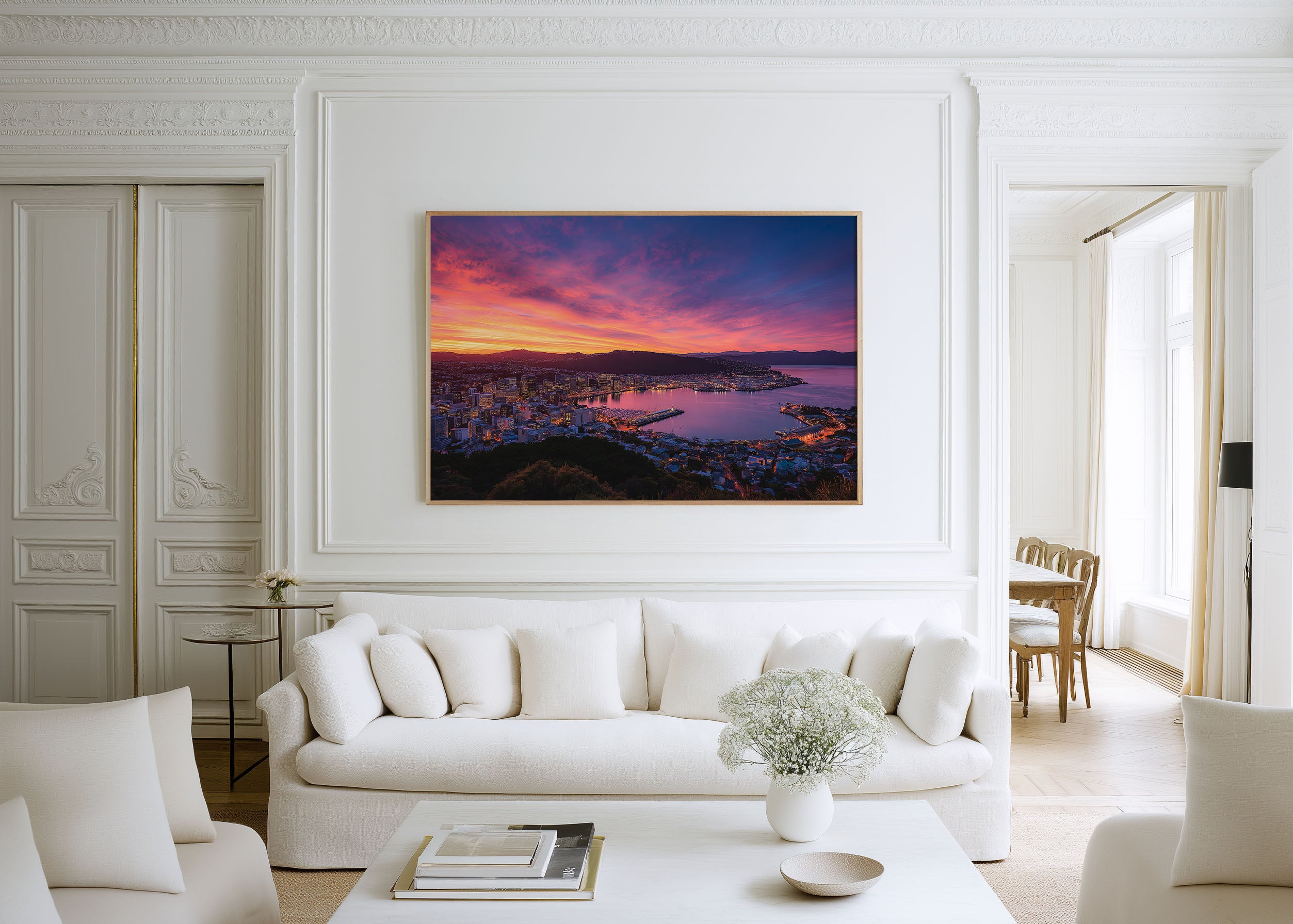 Wellington New Zealand Skyline Wall Art Print – Harbor Sunset Cityscape