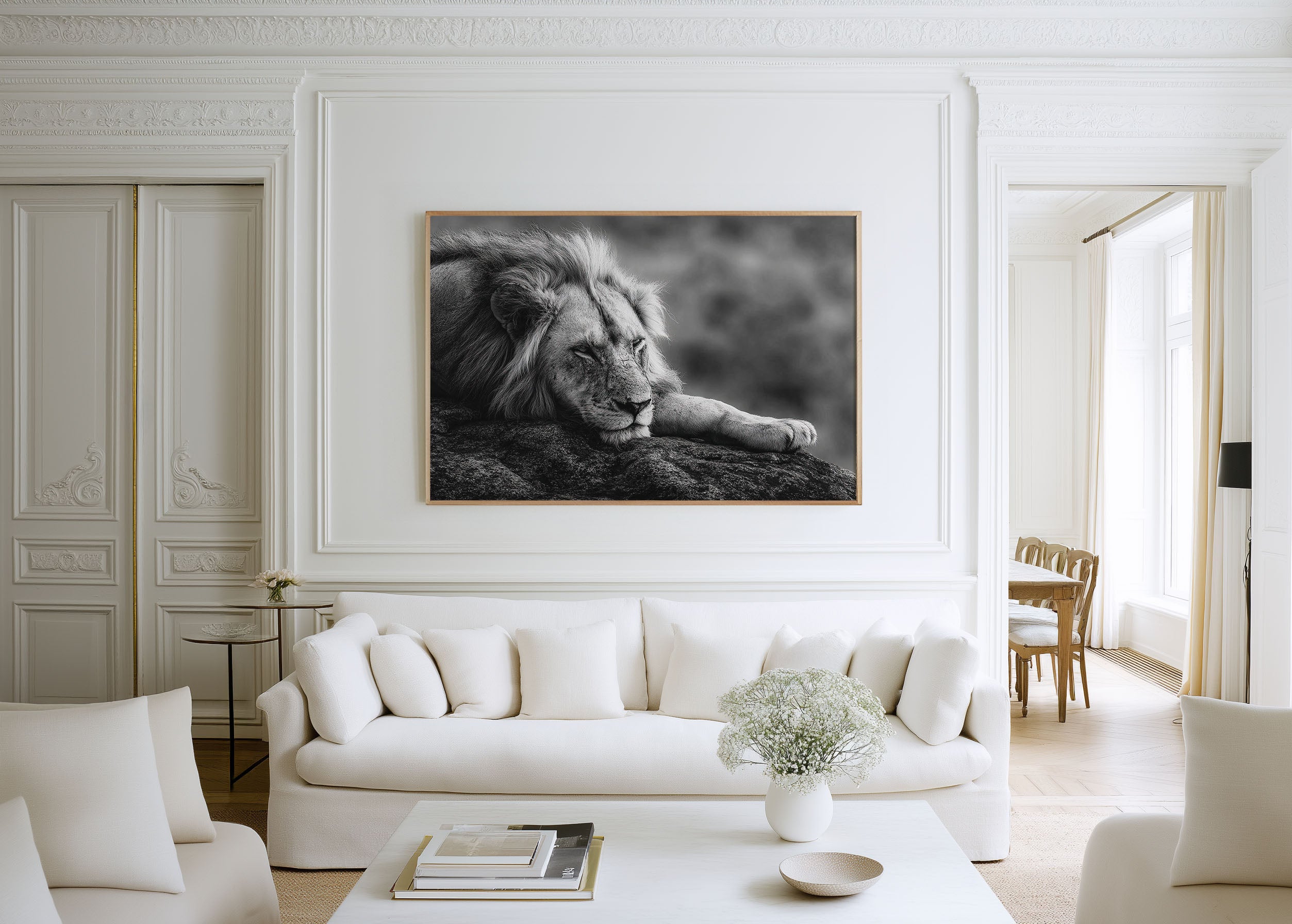 White Lion Black & White Wildlife Wall Art