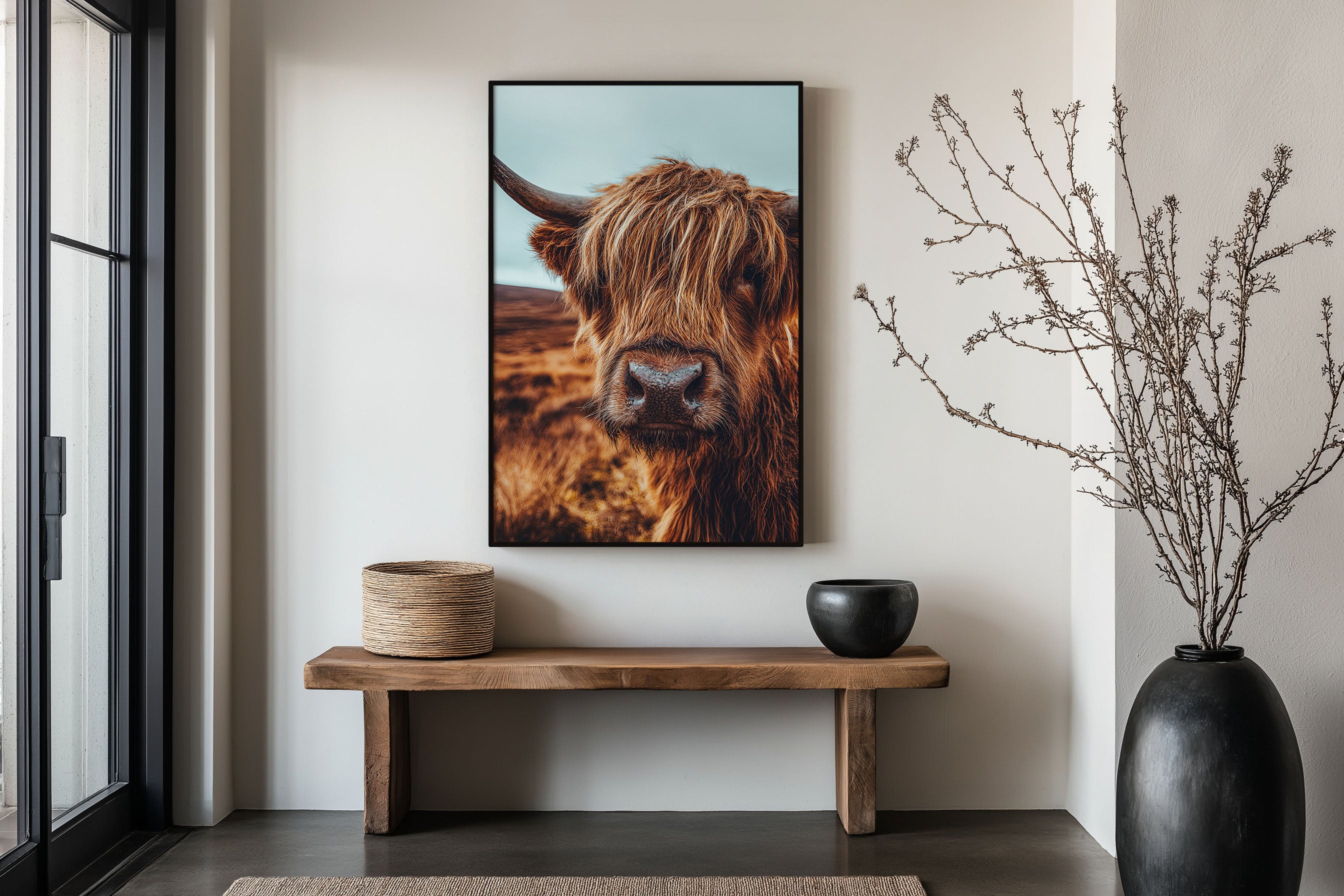 Highland Cow Portrait Wall Art Print | Scottish Highland Cattle Photography | Fluffy Hairy Coo Scotland Poster