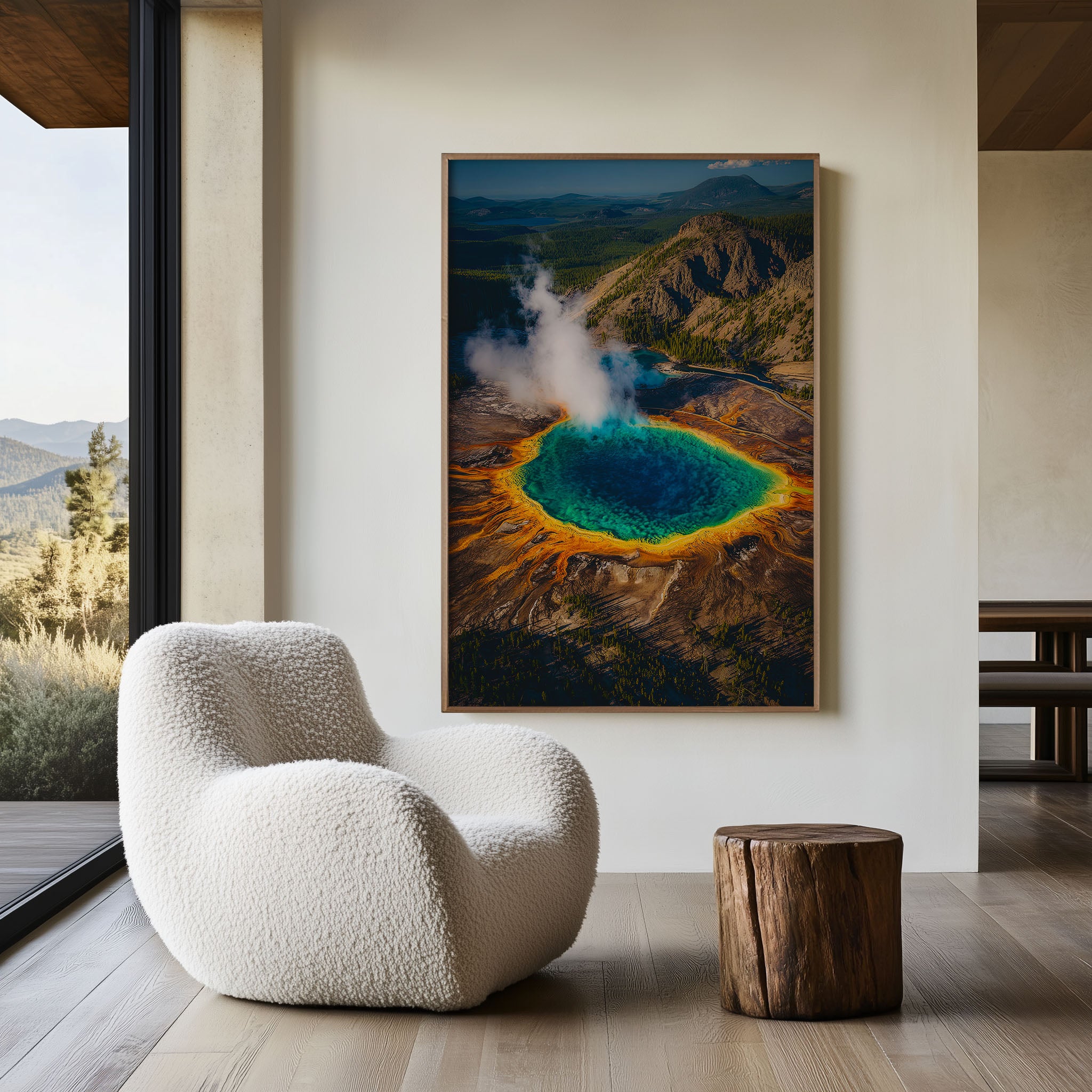 Yellowstone Grand Prismatic Spring Wall Art Print | Aerial Hot Spring Photography | Wyoming National Park Poster | Geothermal Nature Print | Colorful Home Decor