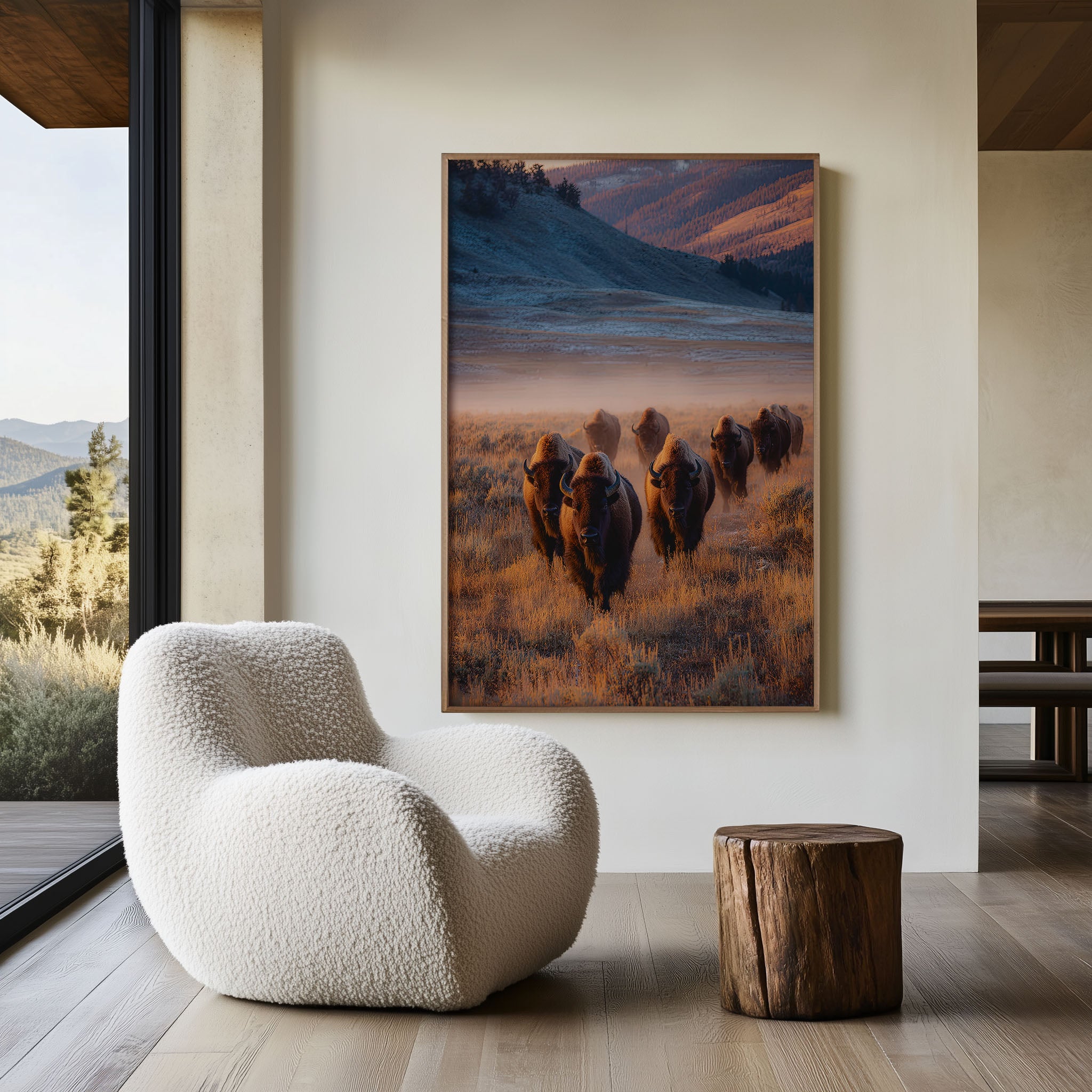 Yellowstone Bison Wall Art Print – American Wildlife Canvas & Framed Golden Hour Landscape Decor