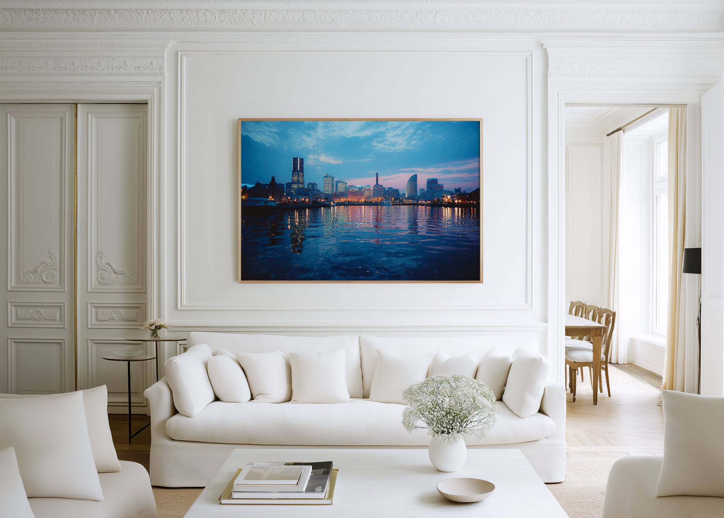 Yokohama Minato Mirai Skyline Wall Art Print, Japan Harbor Night Cityscape