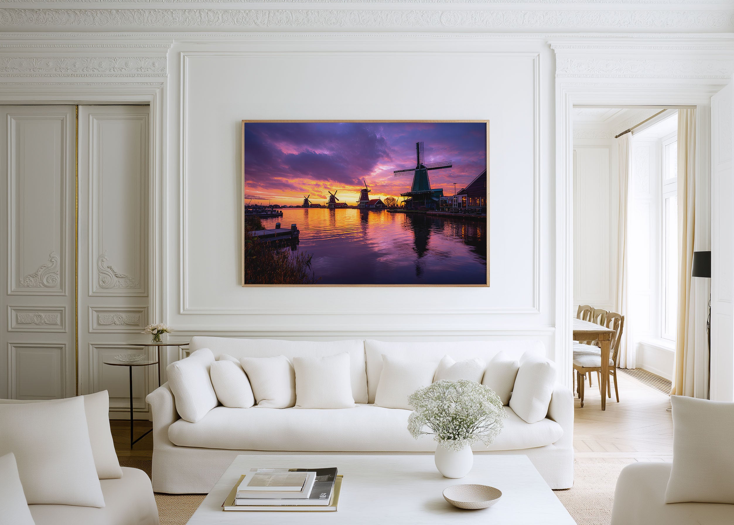 Zaanse Schans Windmills Sunset Print – Netherlands Landscape Wall Art