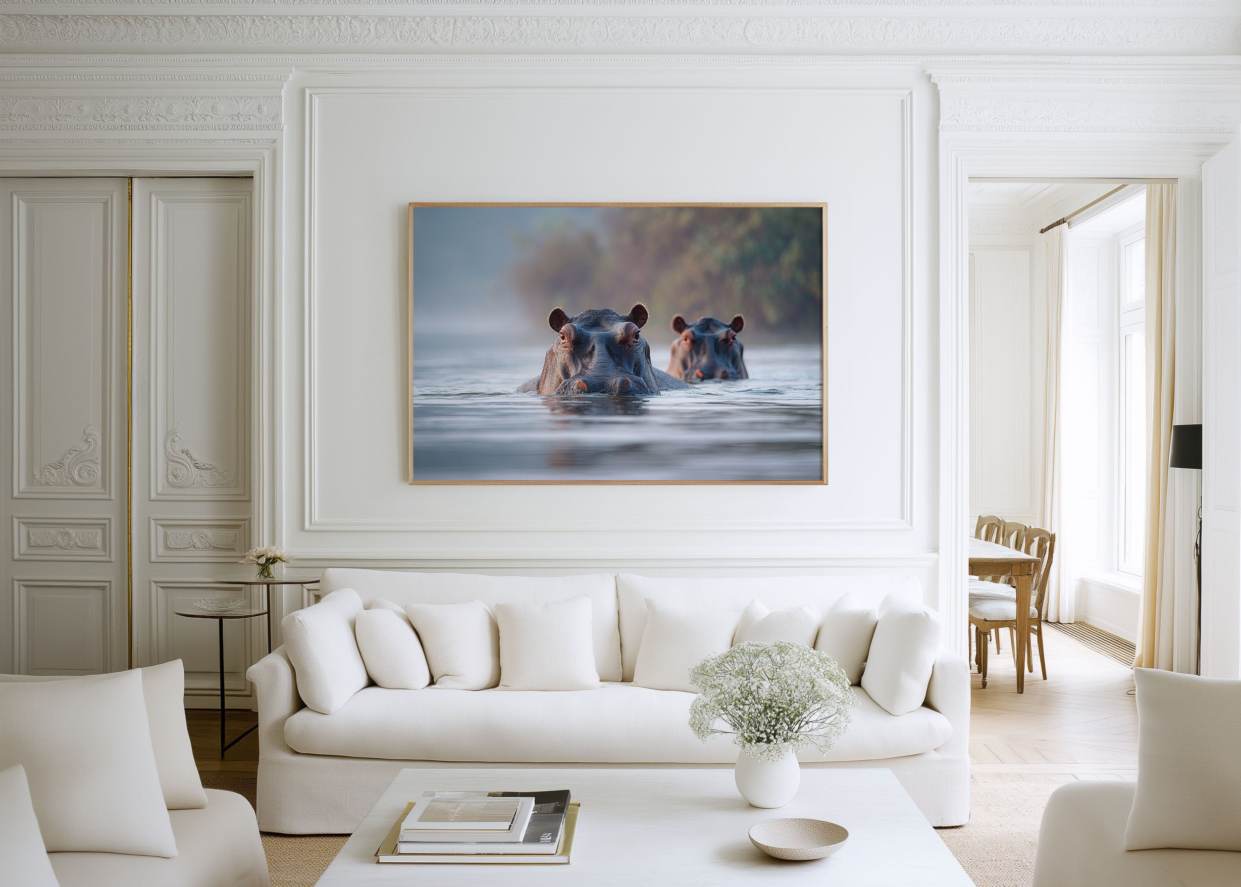 Zambezi Hippos Wall Art – African River Wildlife Photography Print